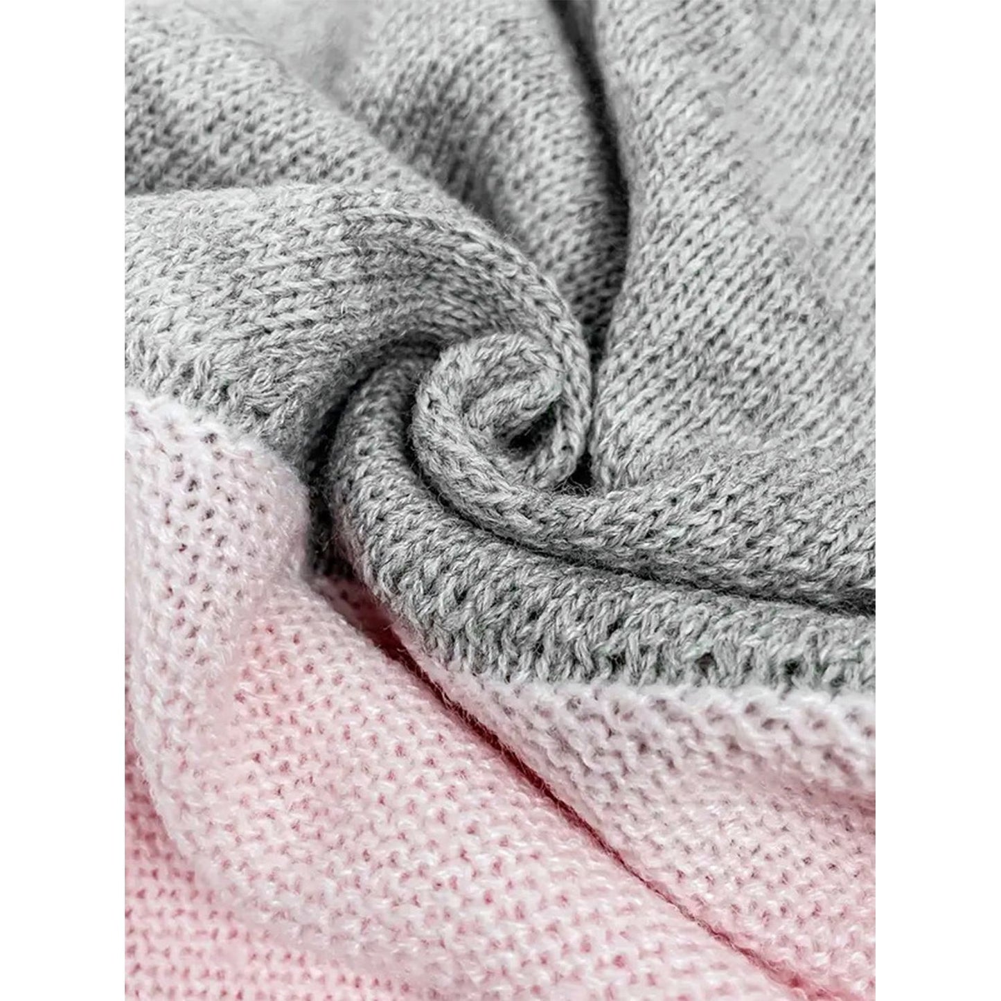 Openwork Contrast Round Neck Long Sleeve Knit Top