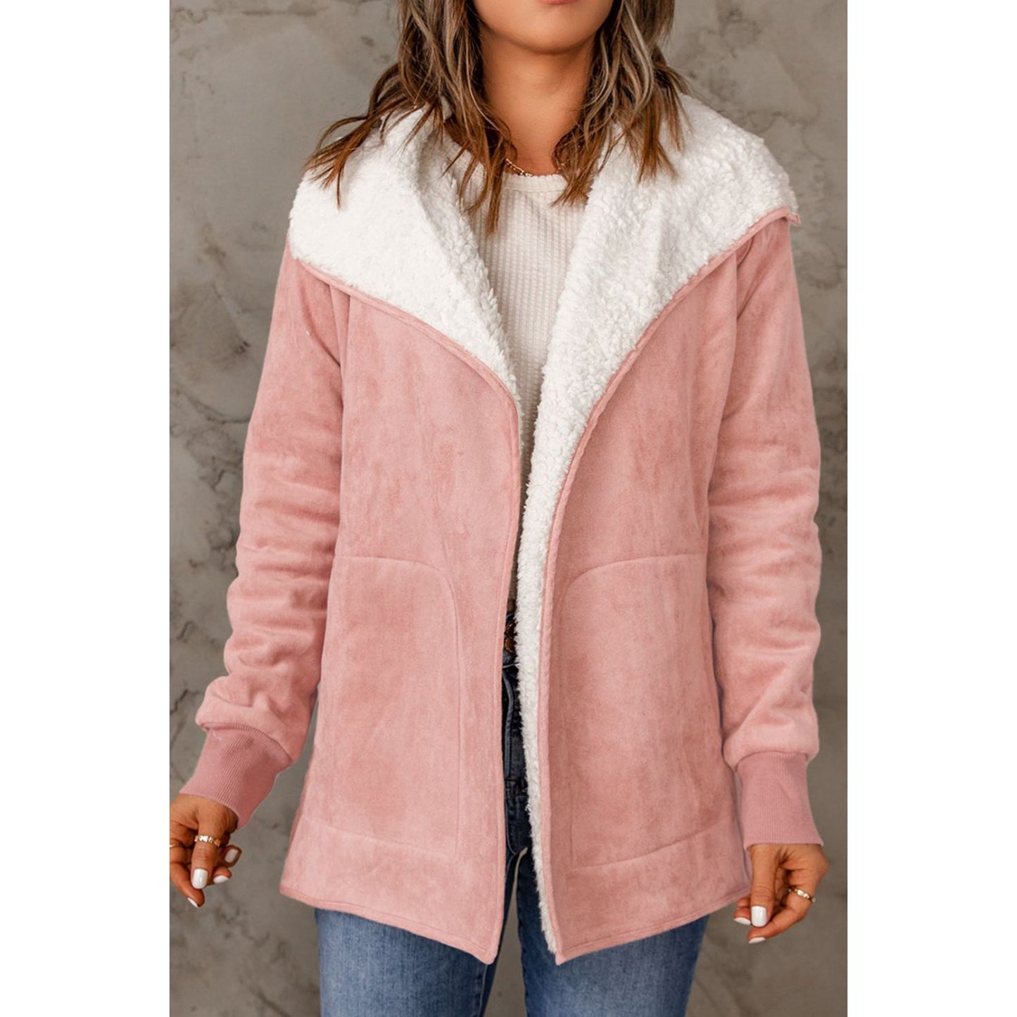 Open Front Long Sleeve Sherpa Jacket