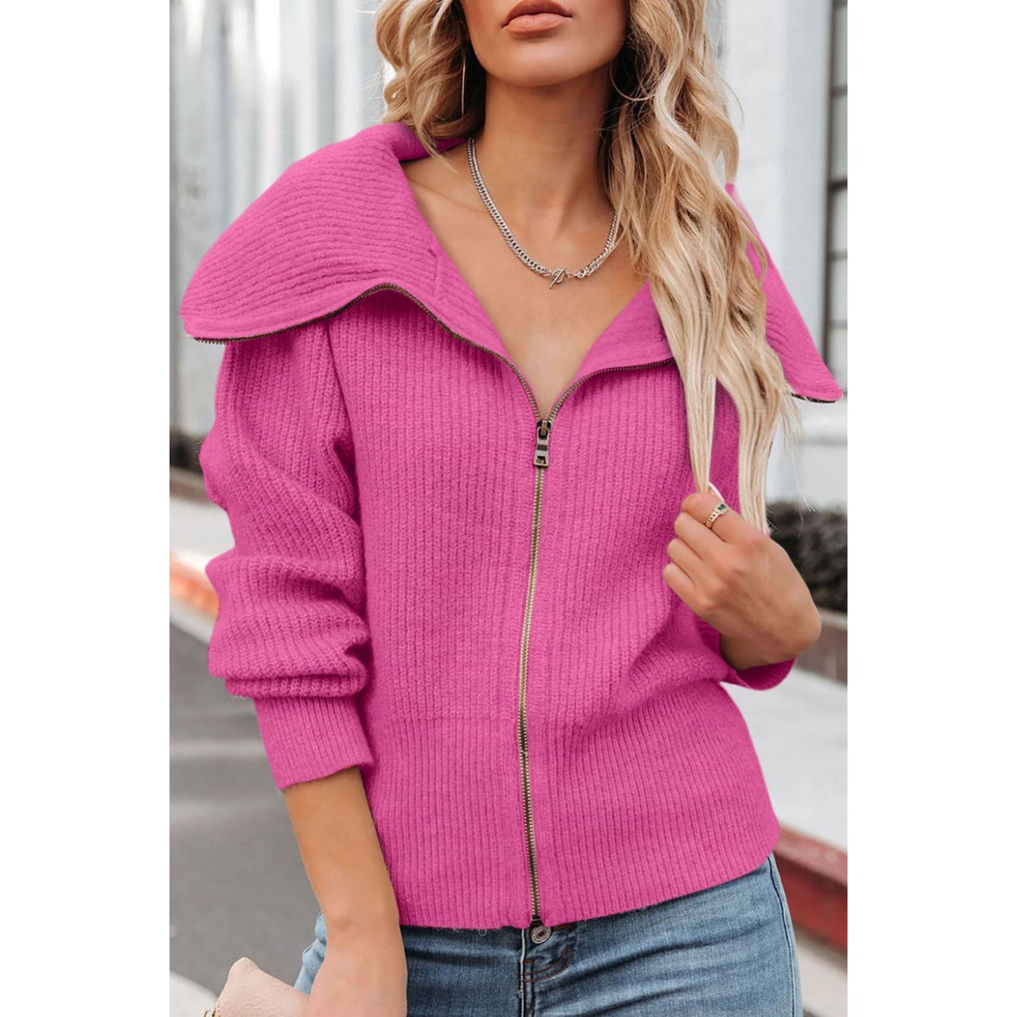 Zip Up Long Sleeve Cardigan