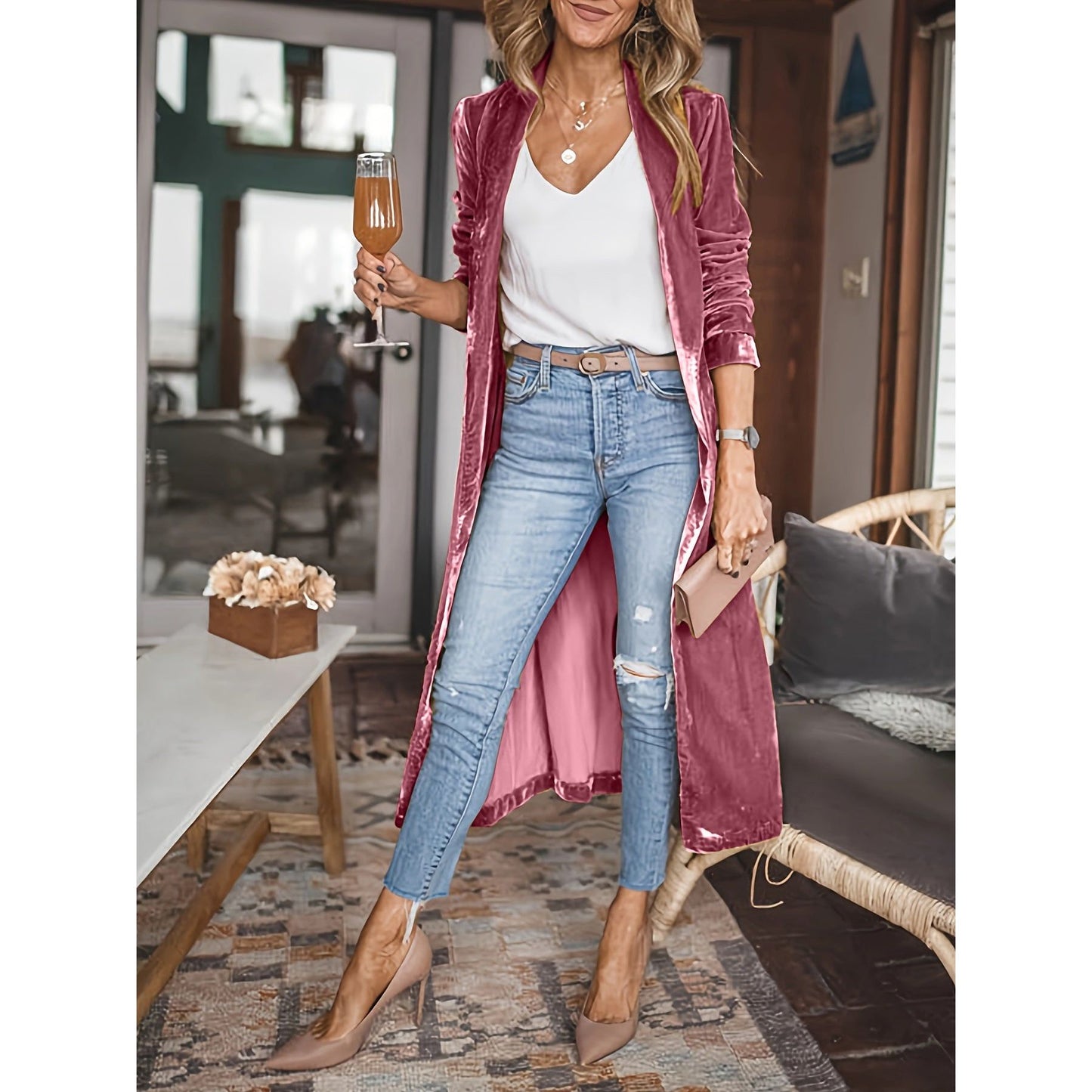 Open Front Long Sleeve Coat