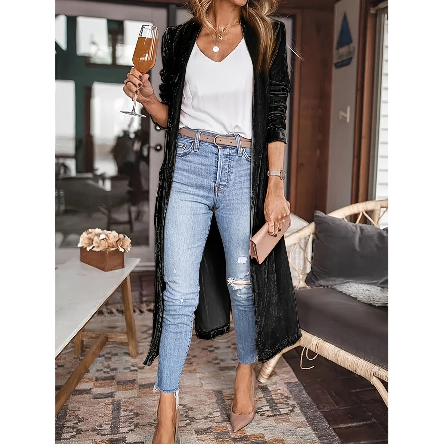 Open Front Long Sleeve Coat