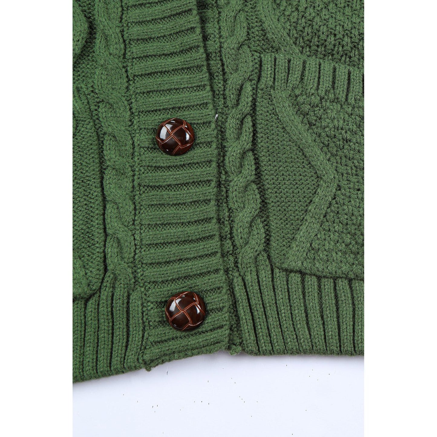Cable-Knit Button Down V-Neck Cardigan