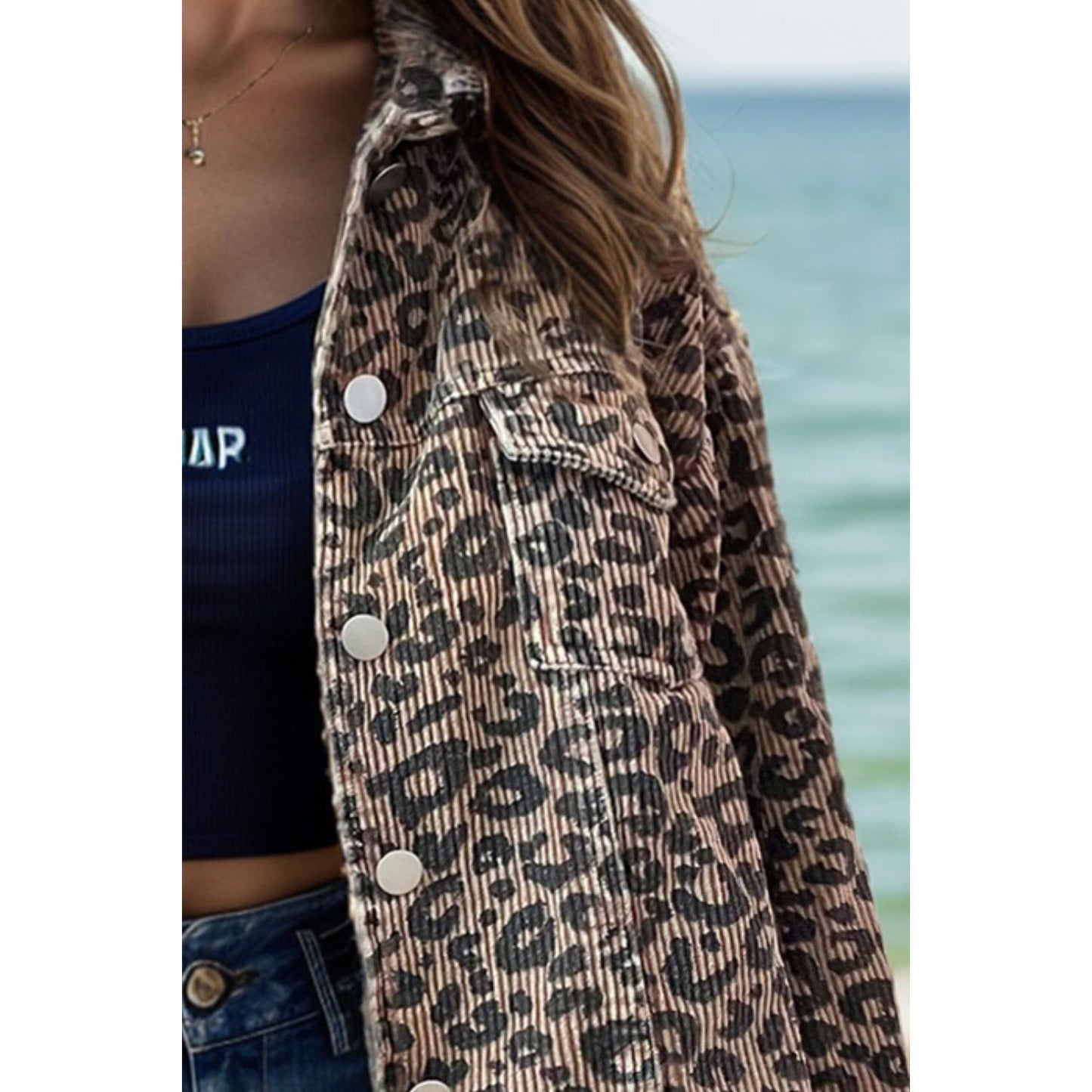 Leopard Button Down Long Sleeve Jacket