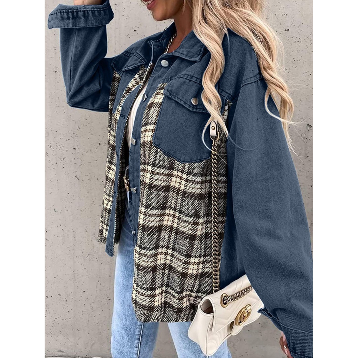 Plaid Button Up Dropped Shoulder Jacket