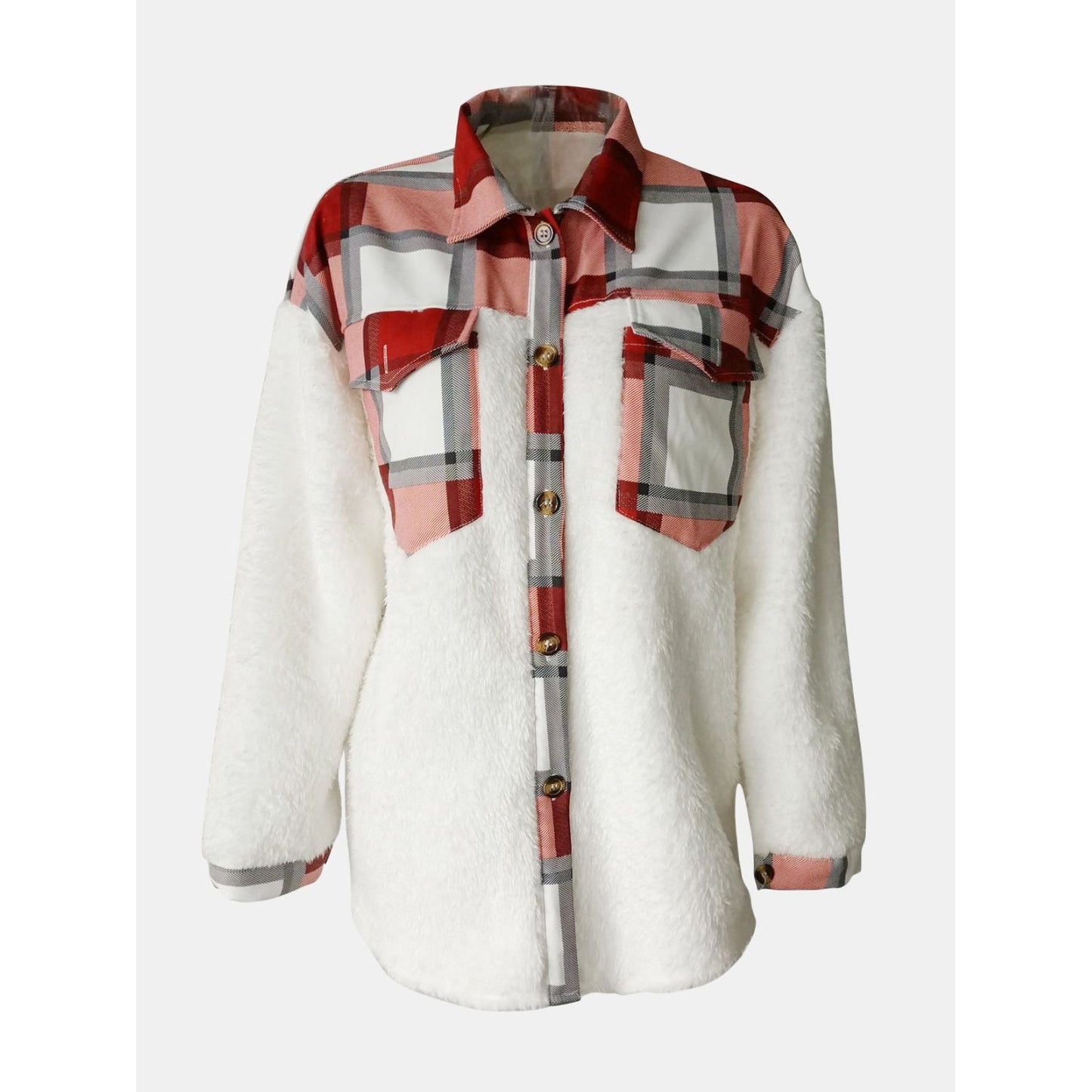 Fuzzy Button Up Long Sleeve Jacket