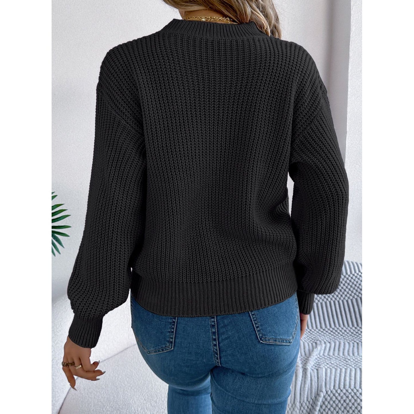 LOVE Heart Round Neck Dropped Shoulder Sweater