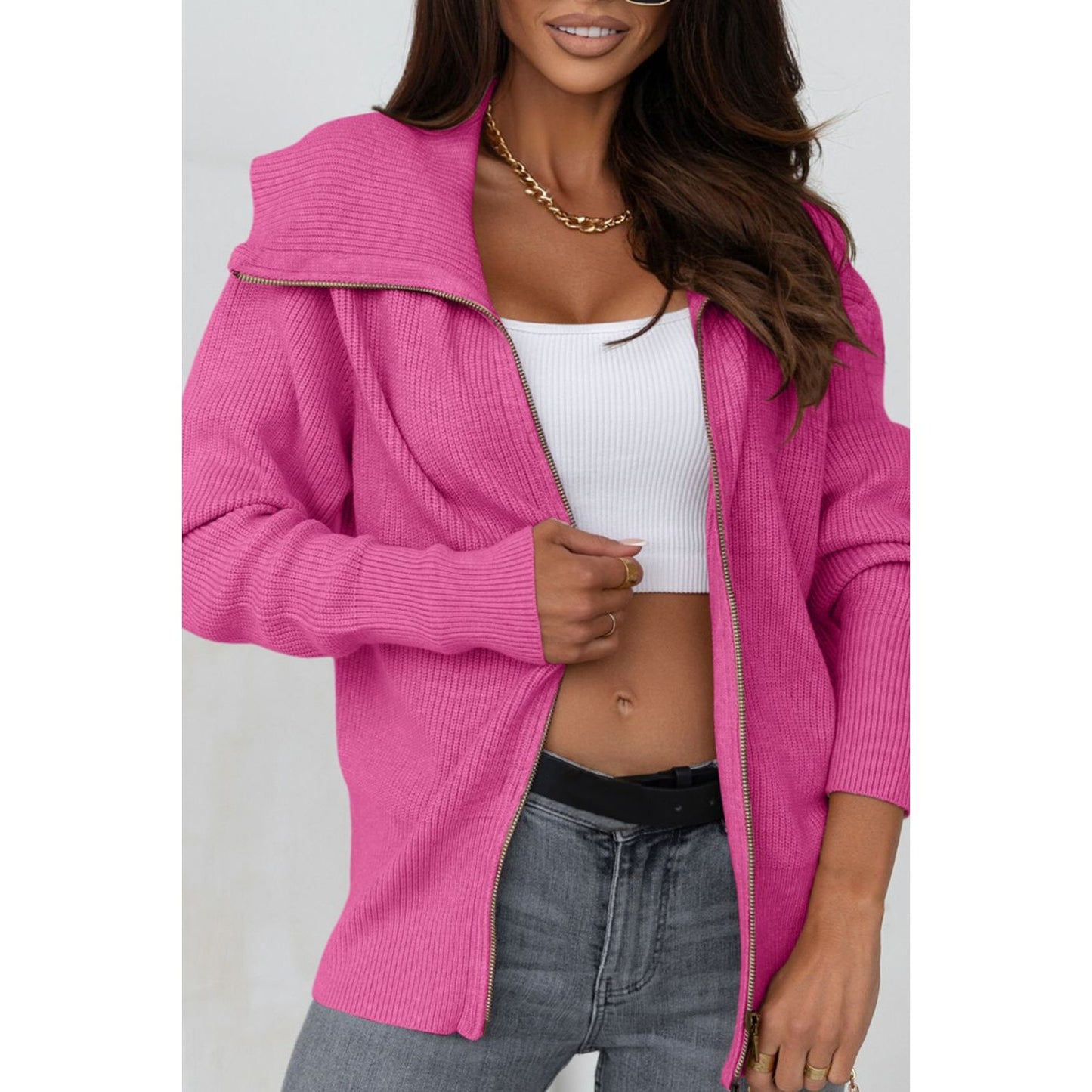Zip Up Long Sleeve Cardigan