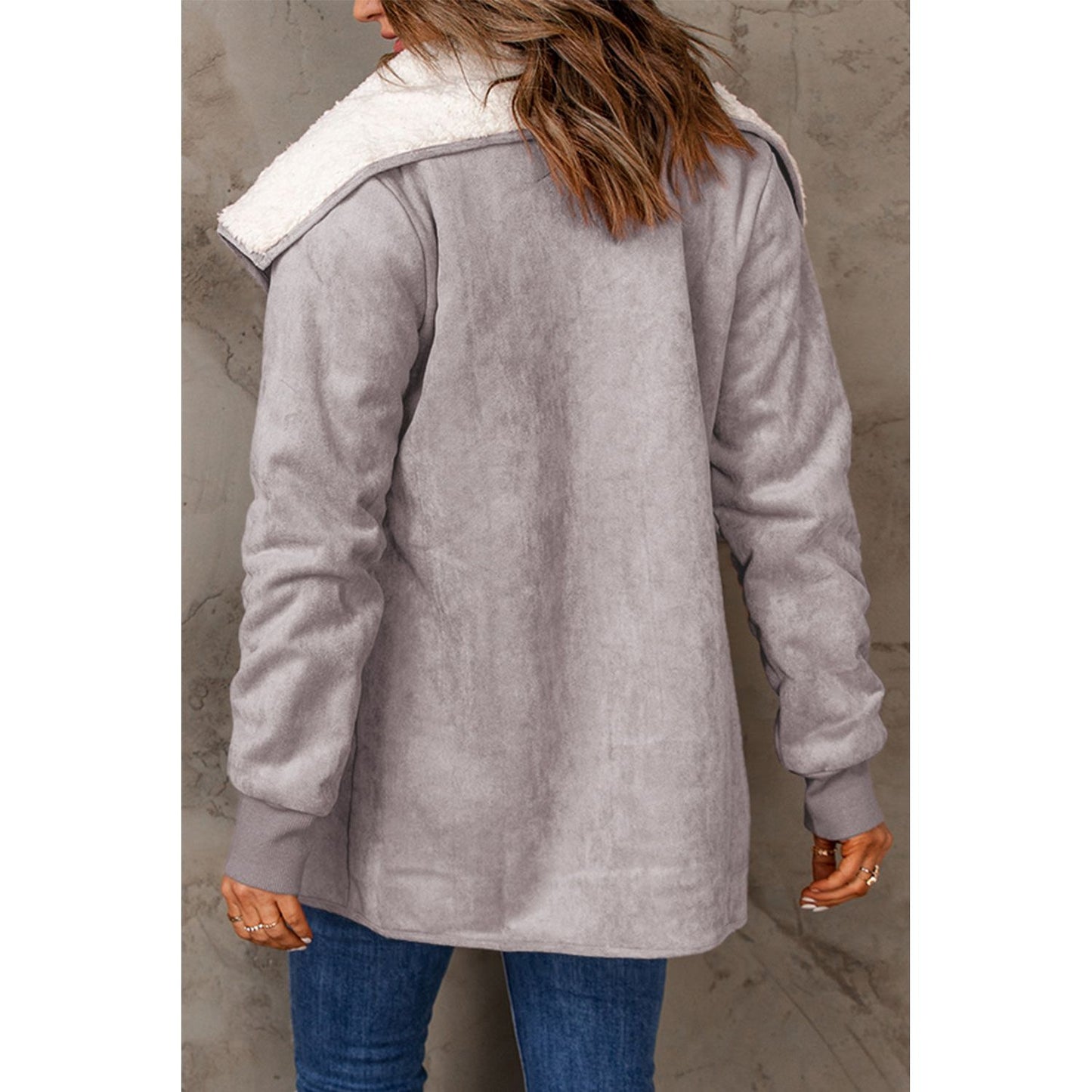 Open Front Long Sleeve Sherpa Jacket