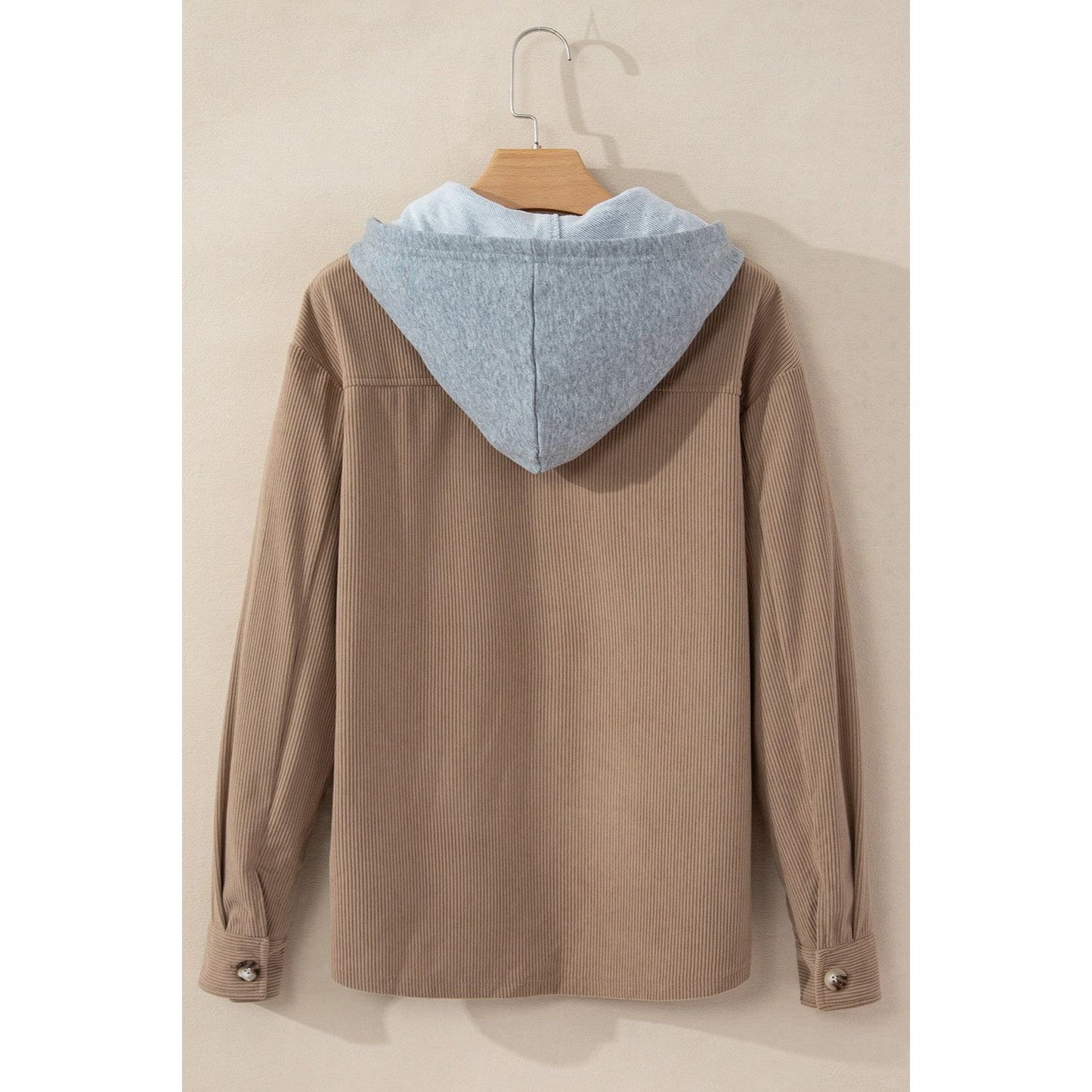 Drawstring Button Up Long Sleeve Hooded Jacket