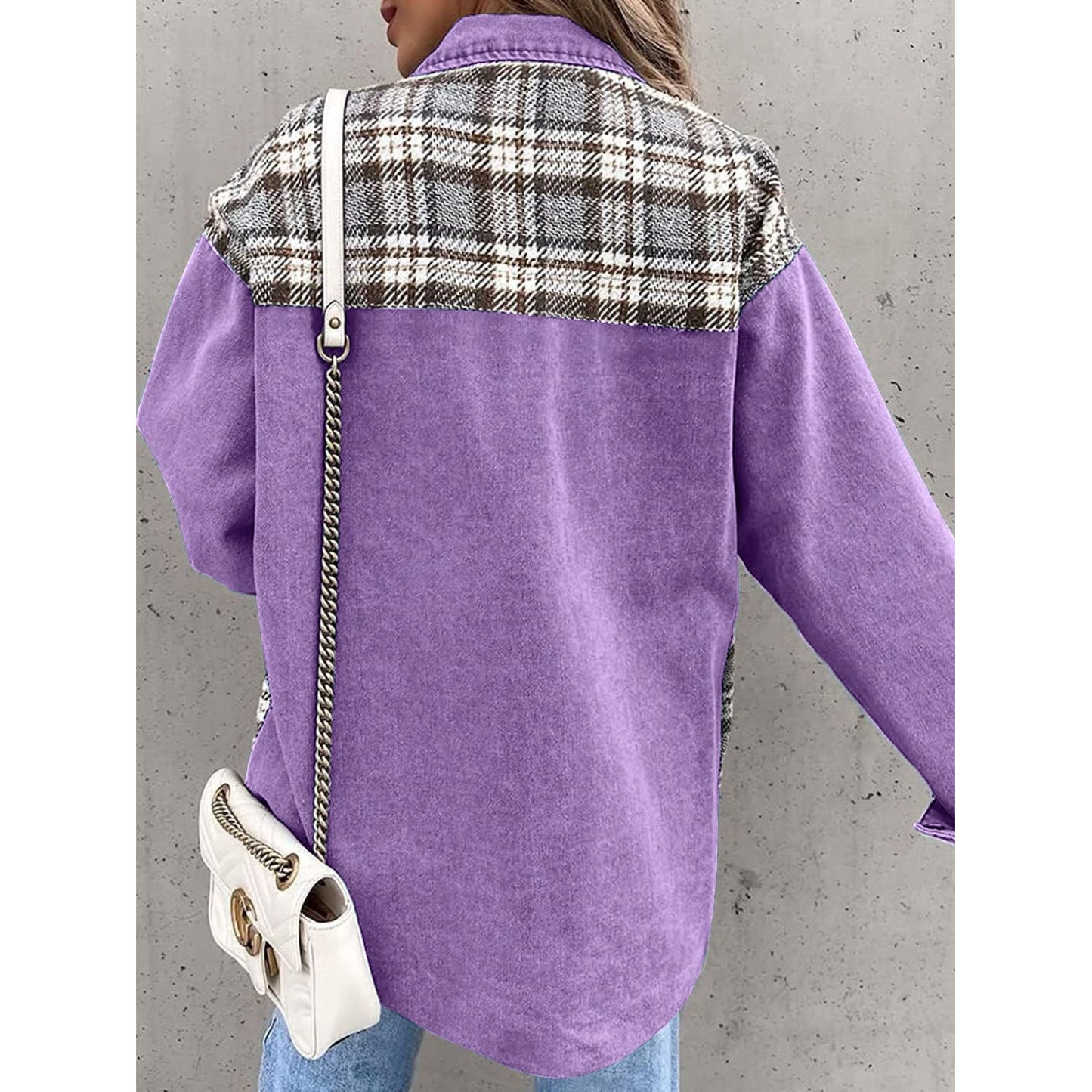 Plaid Button Up Dropped Shoulder Jacket