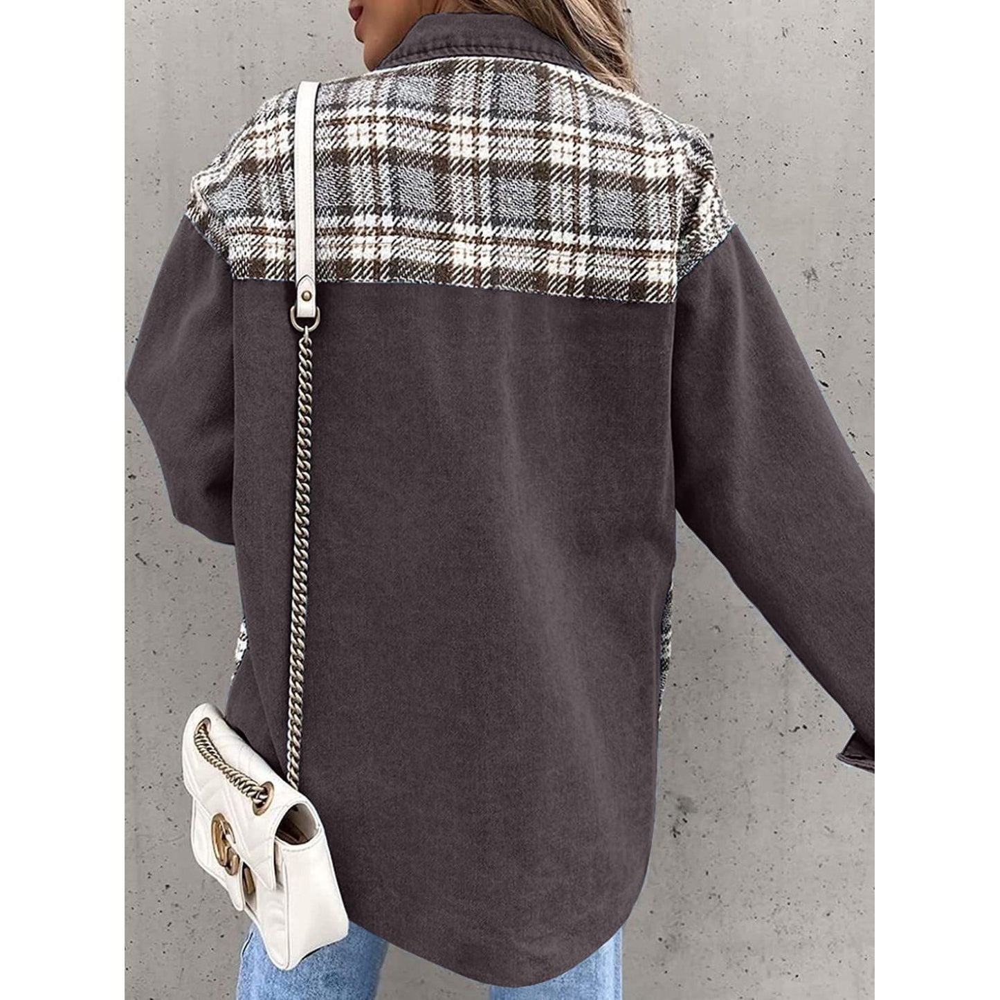 Plaid Button Up Dropped Shoulder Jacket