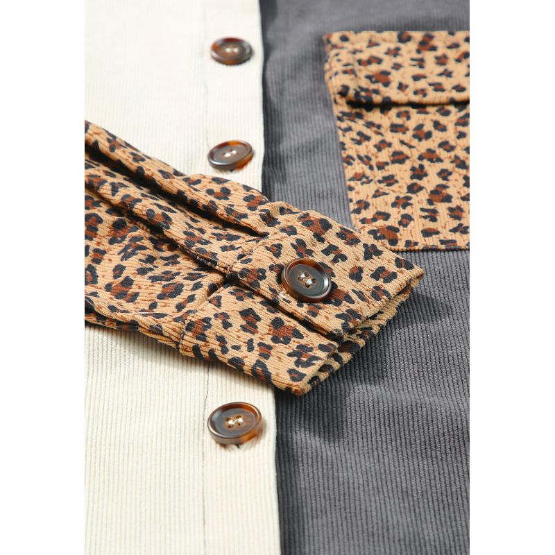 Leopard Button Up Drop Shoulder Jacket