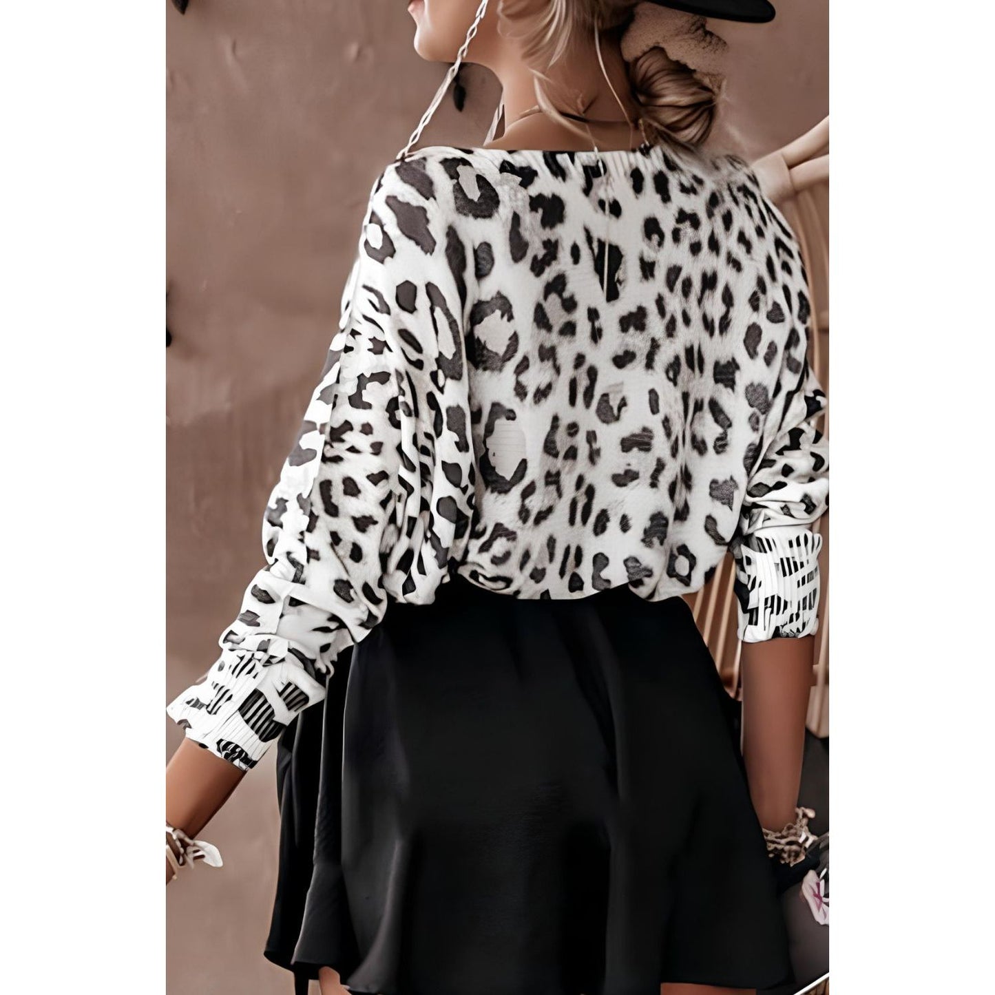 Leopard Boat Neck Long Sleeve Knit Top