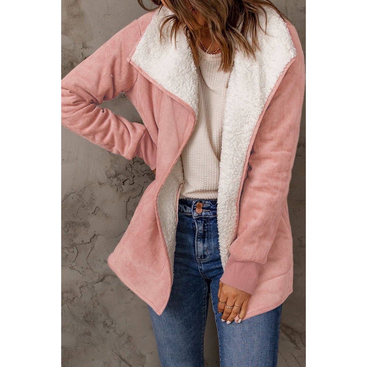 Open Front Long Sleeve Sherpa Jacket