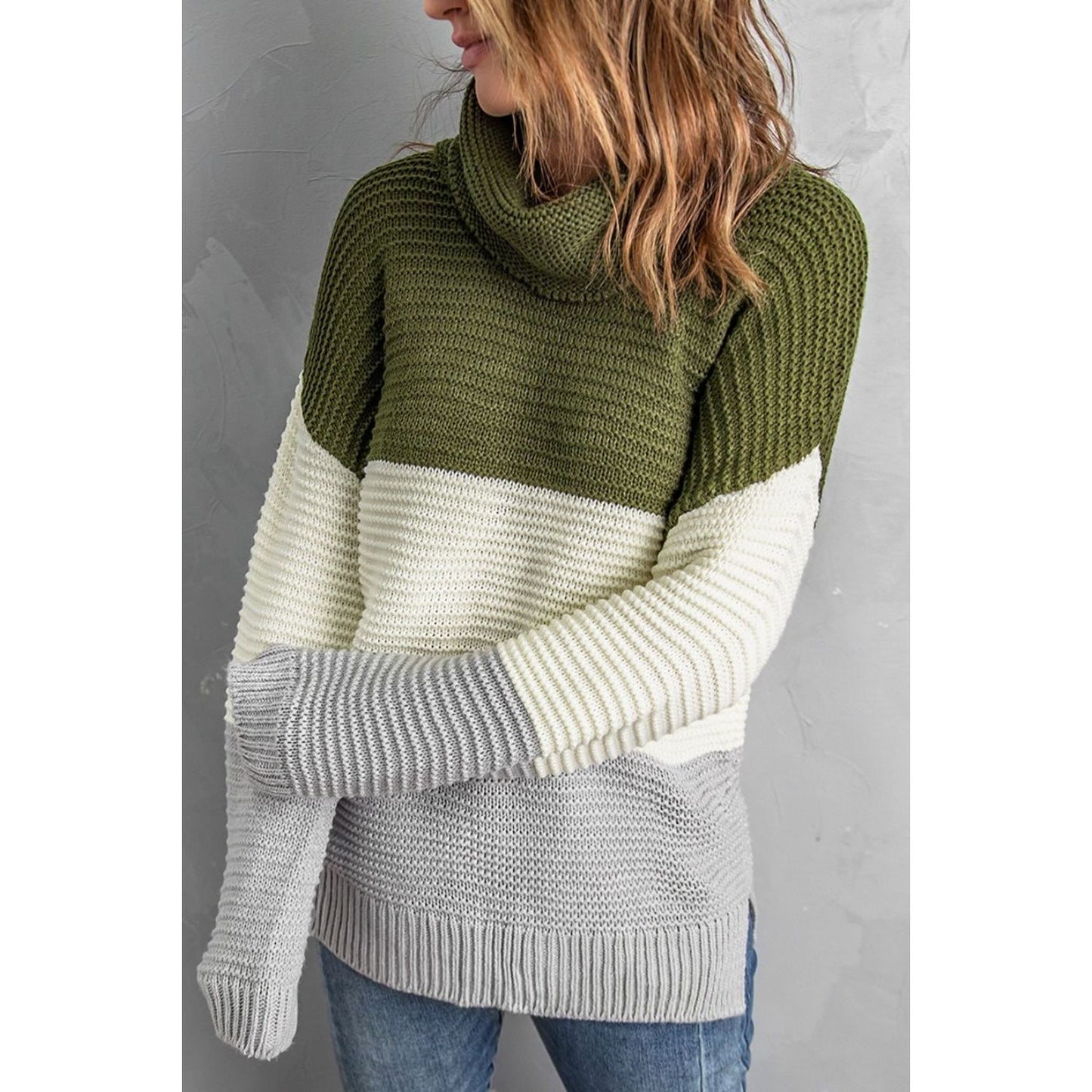 Color Block Turtleneck Long Sleeve Sweater