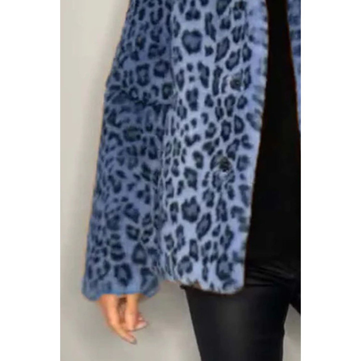 Full Size Leopard Furry Collared Neck Long Sleeve Coat