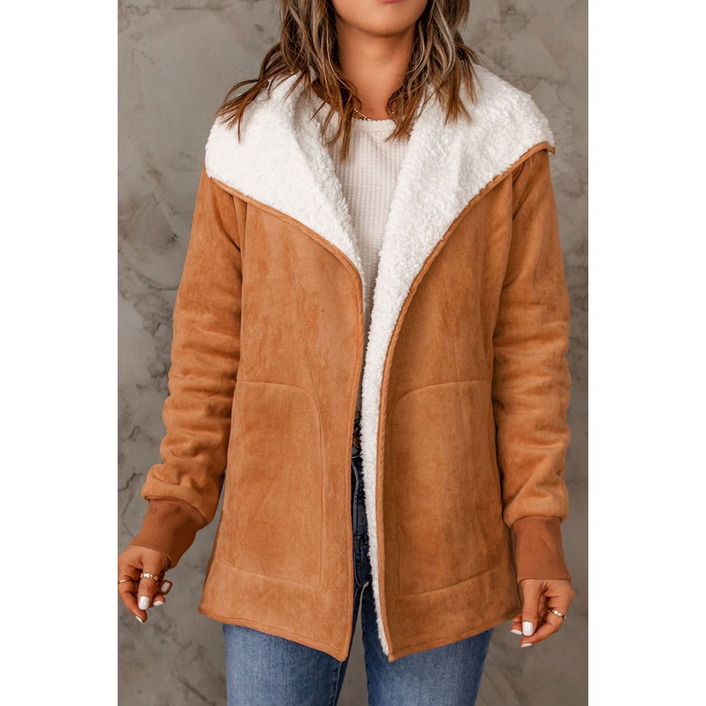 Open Front Long Sleeve Sherpa Jacket
