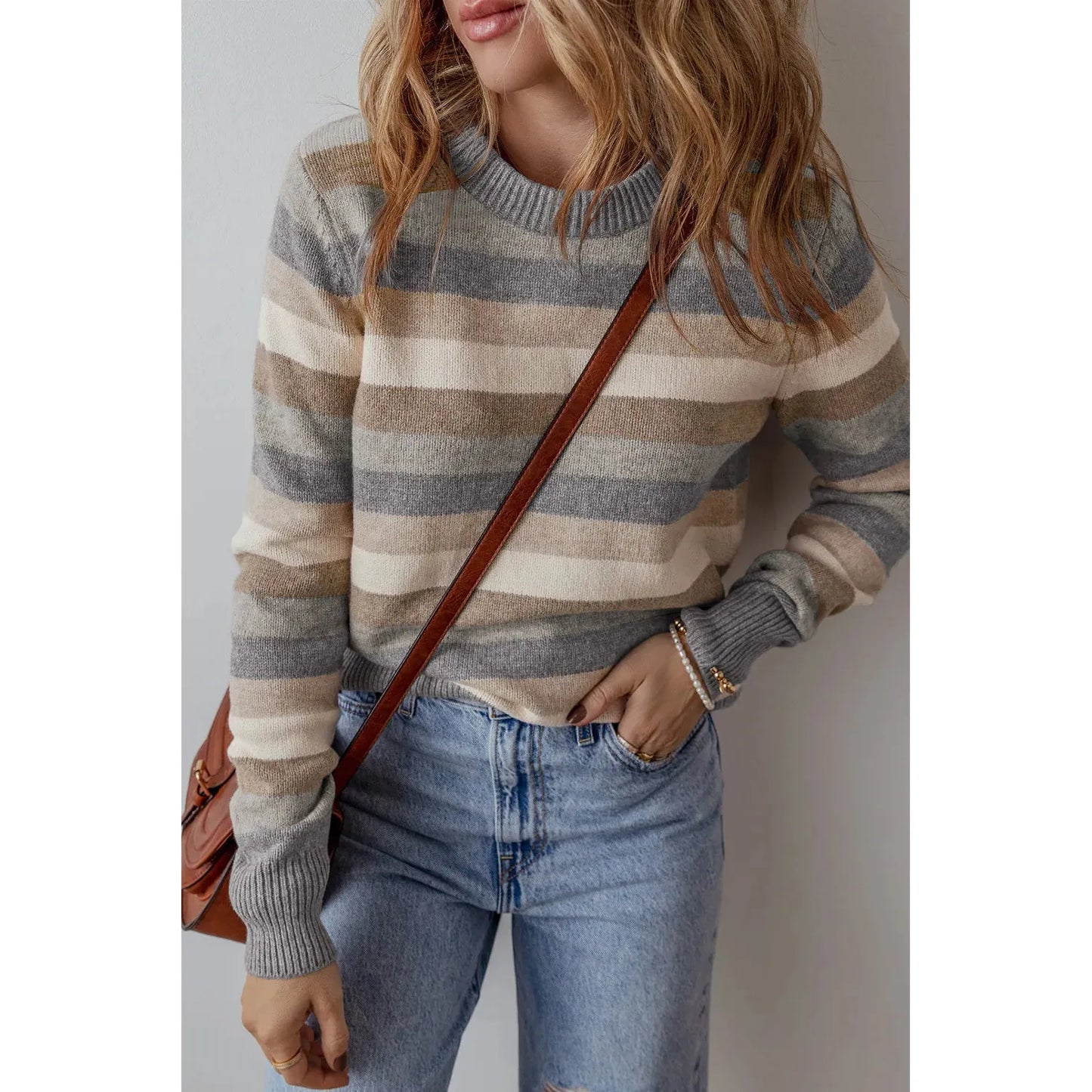 Striped Round Neck Long Sleeve Sweater