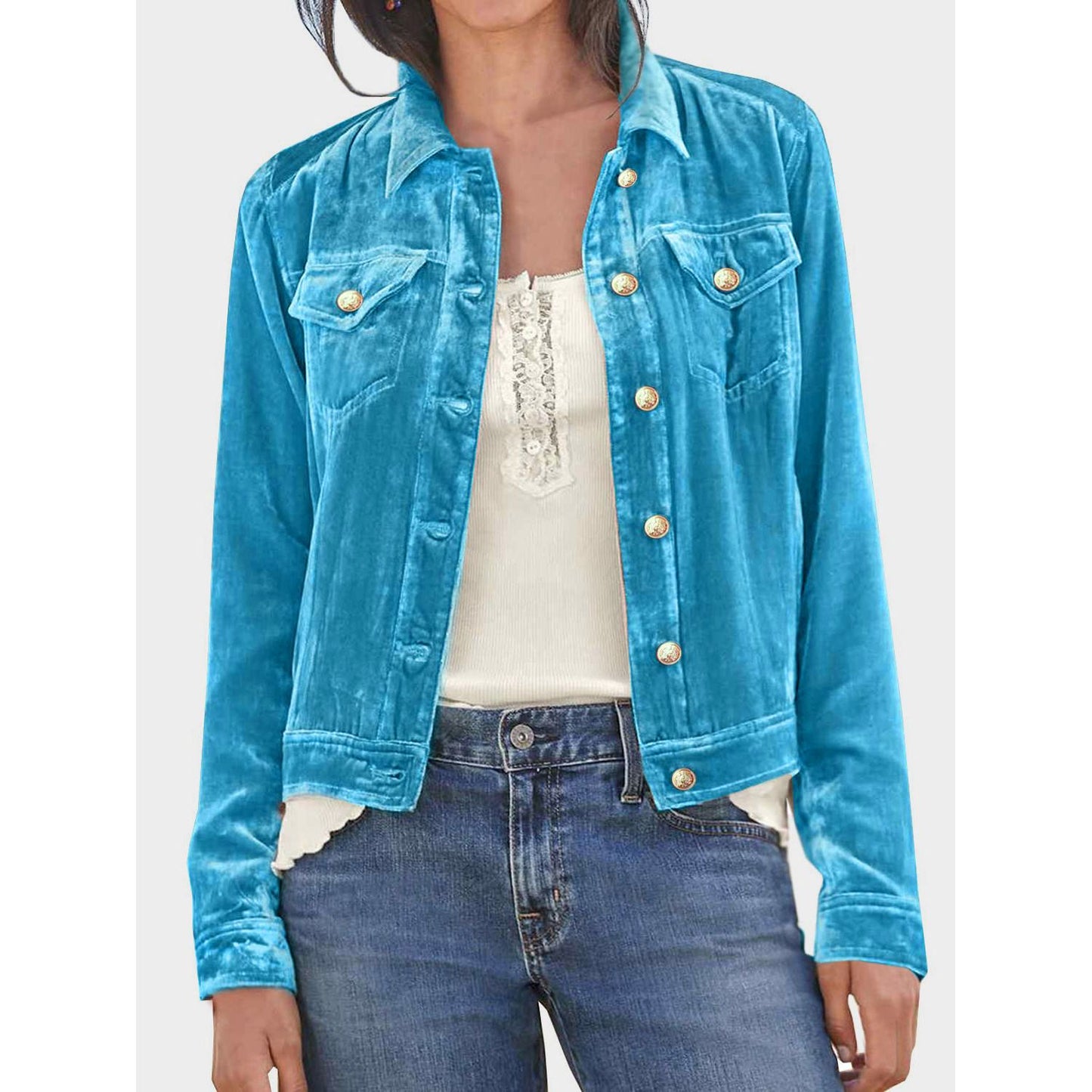 Button Up Long Sleeve Jacket with Chest Pockets