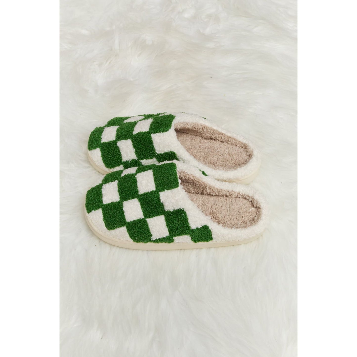 Melody Checkered Print Plush Slide Slippers