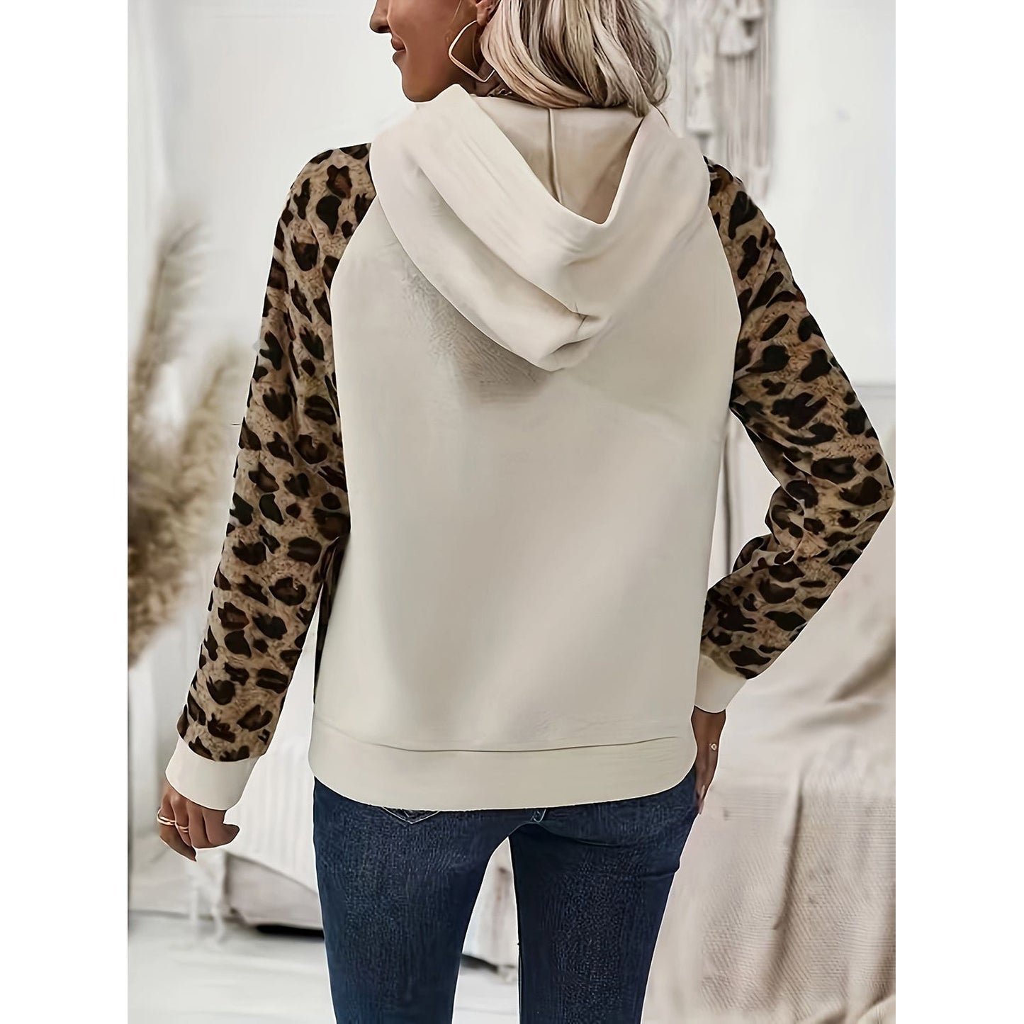 Leopard Half Button Long Sleeve Hoodie
