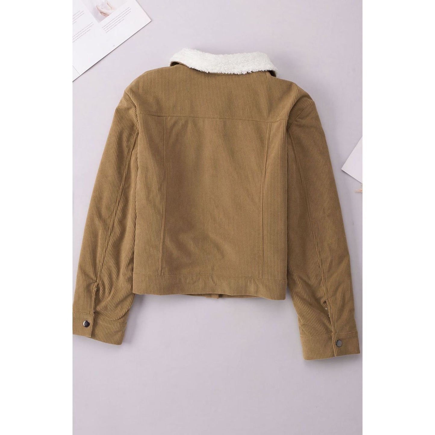 Corduroy Collared Neck Snap Down Jacket