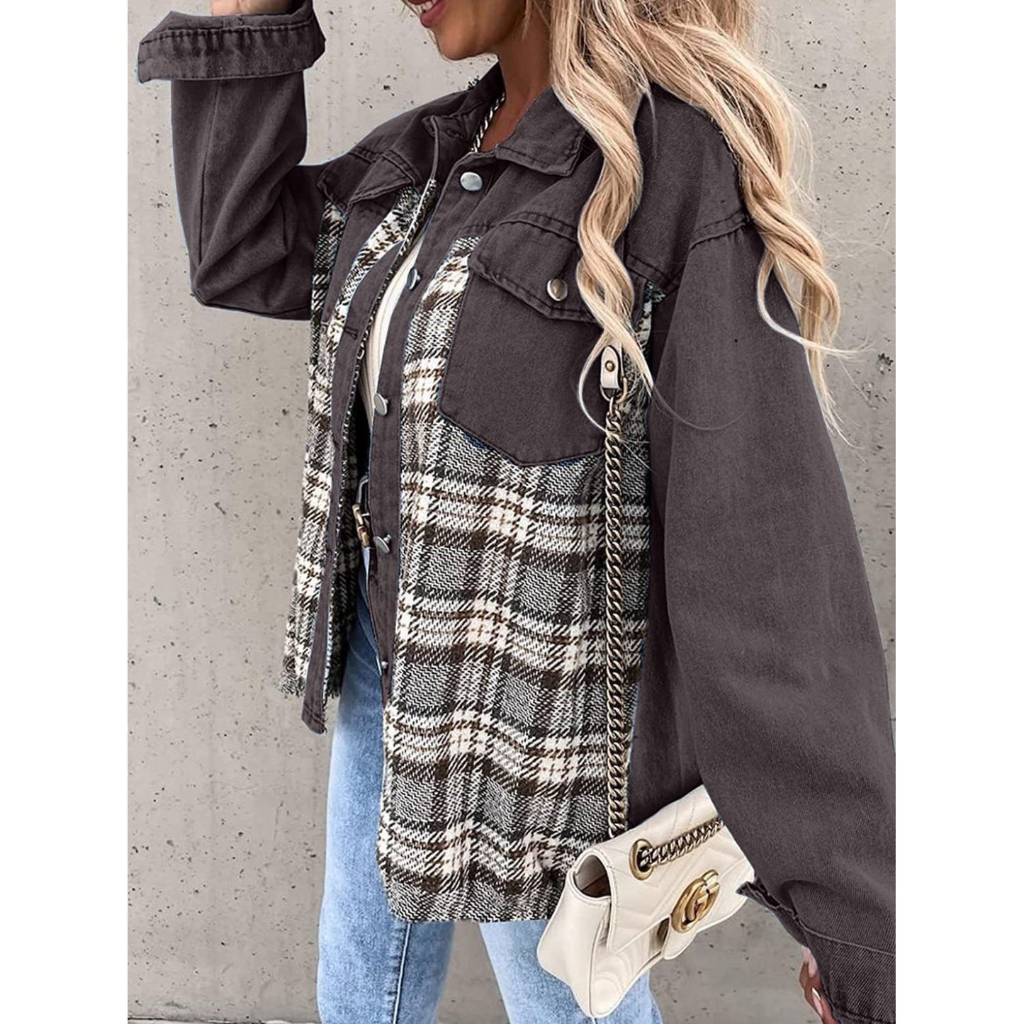 Plaid Button Up Dropped Shoulder Jacket