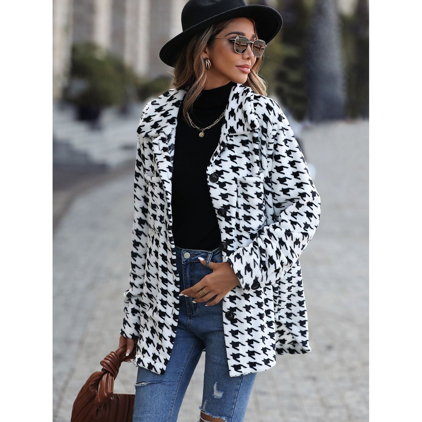Houndstooth Button Down Jacket