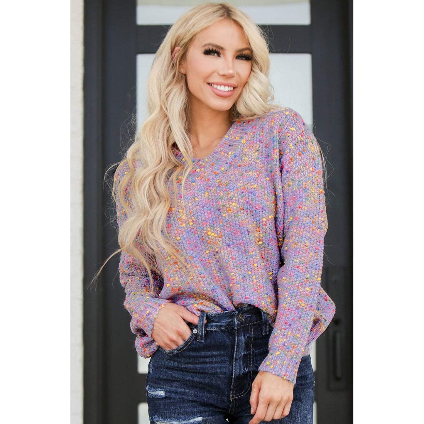Confetti V-Neck Long Sleeve Sweater