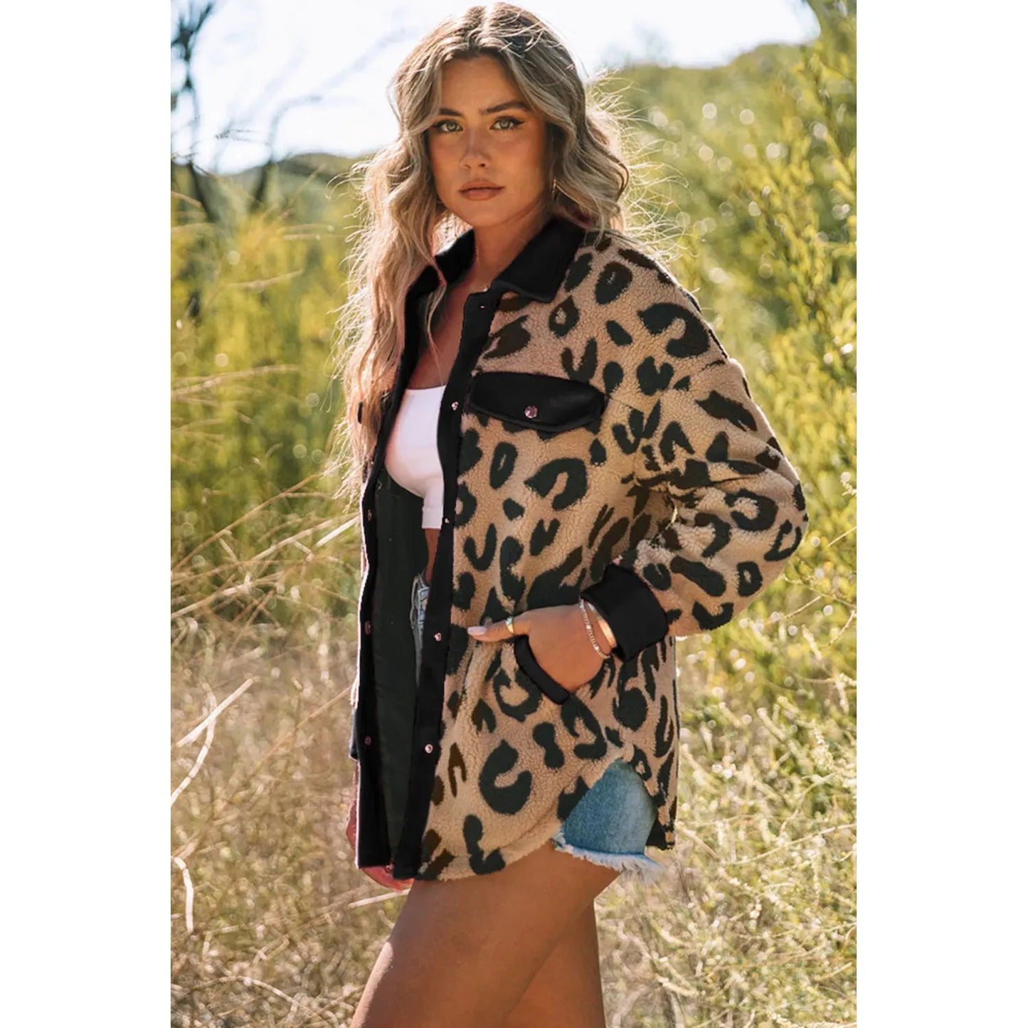 Leopard Button Up Long Sleeve Jacket