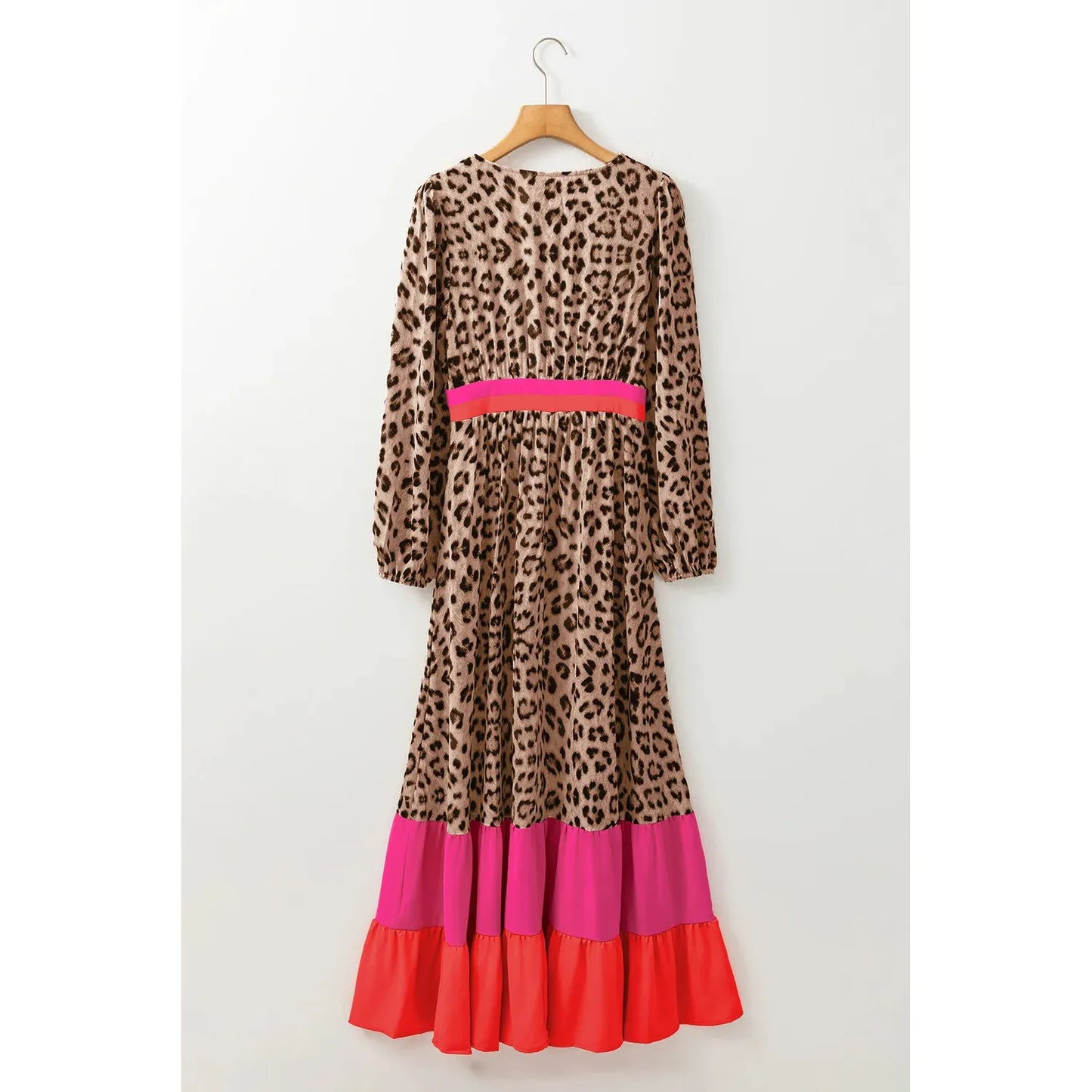 Leopard V-Neck Long Sleeve Maxi Dress