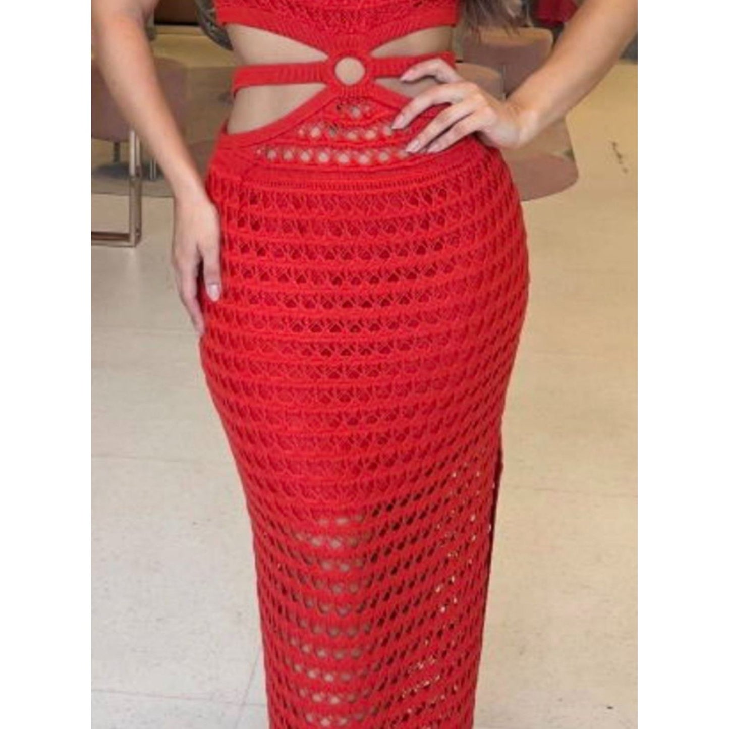 Cutout Slit Round Neck Sweater Dress