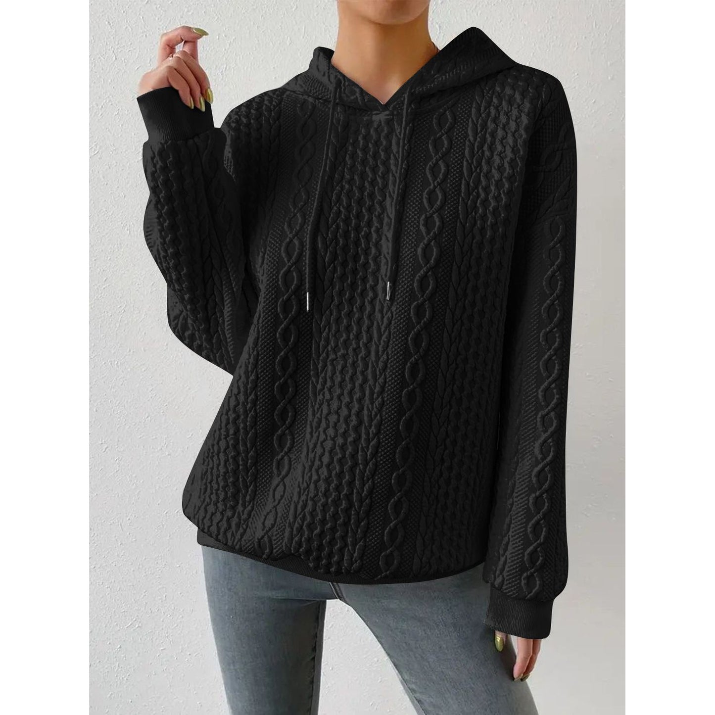 Drawstring Drop Shoulder Long Sleeve Hoodie