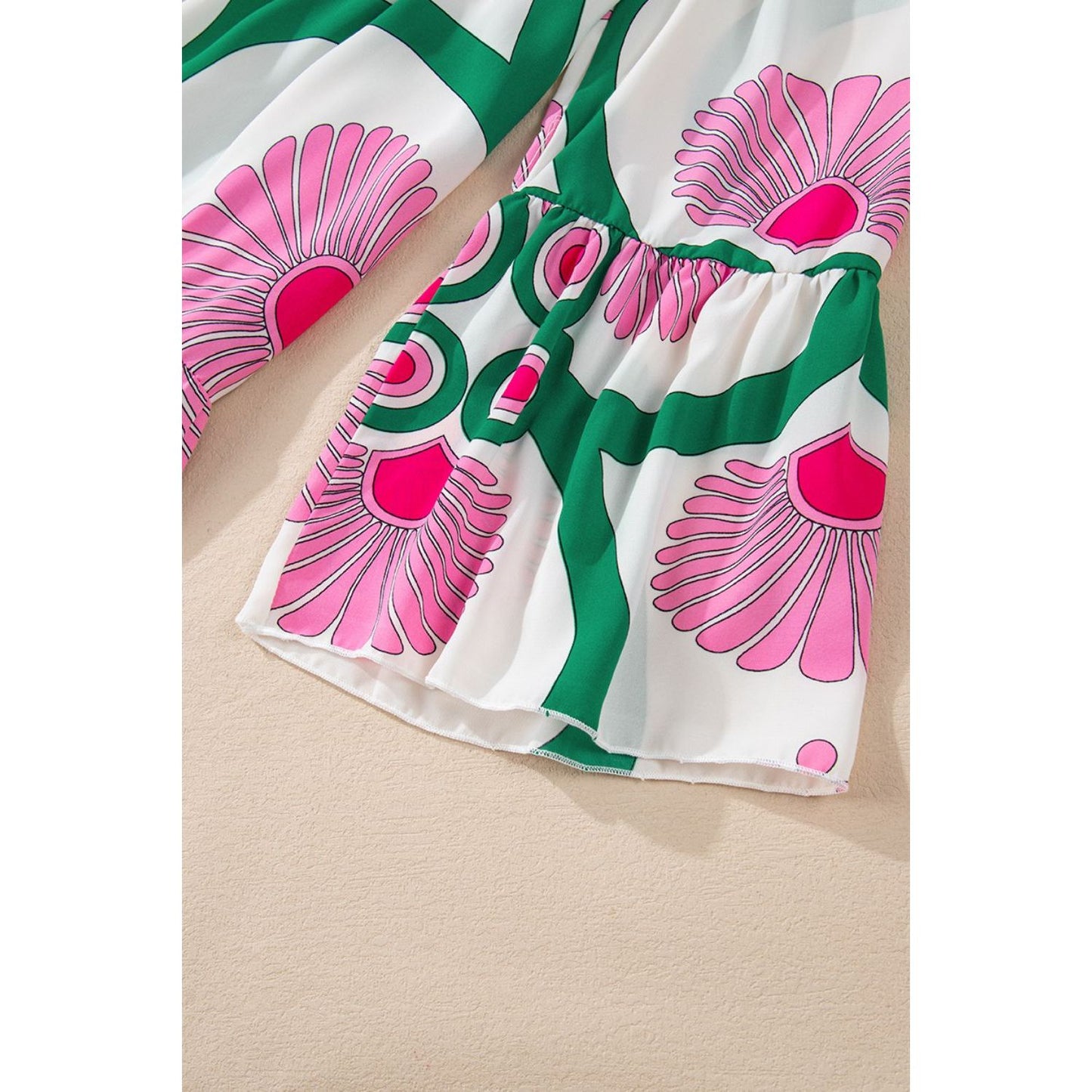 Printed Notched Long Sleeve Maxi Dress