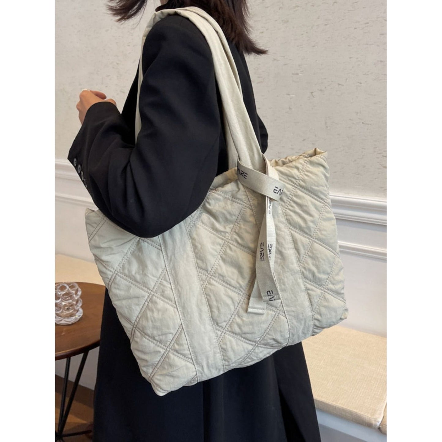 Quilted Nylon Large Tote Bag