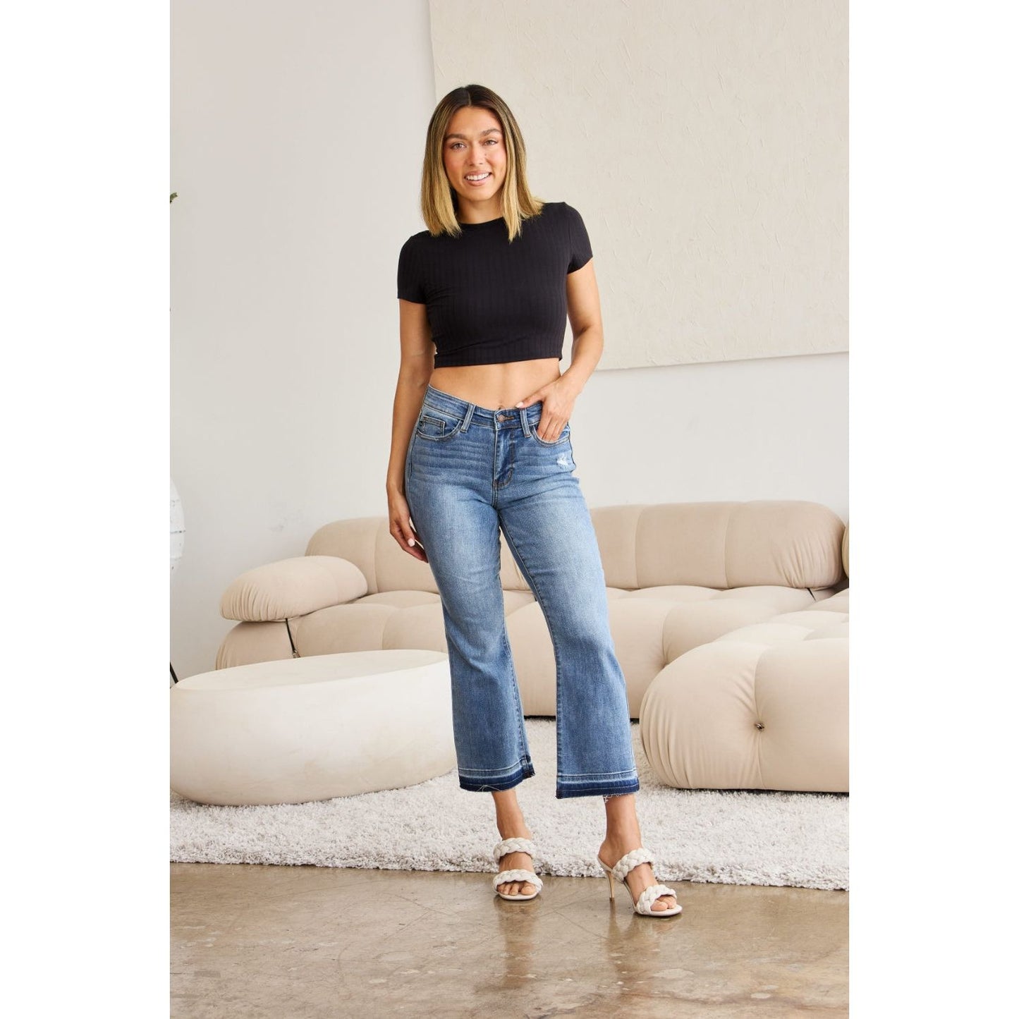 Judy Blue Full Size Release Hem Cropped Bootcut Jeans