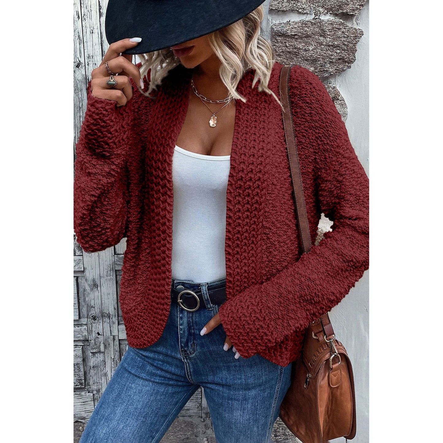 Solid Color Open Front Cardigan
