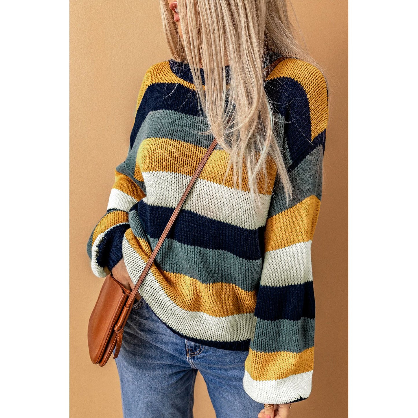 Color Block Round Neck Dropped Shoulder Sweater