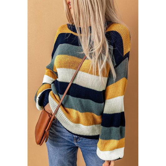 Color Block Round Neck Dropped Shoulder Sweater
