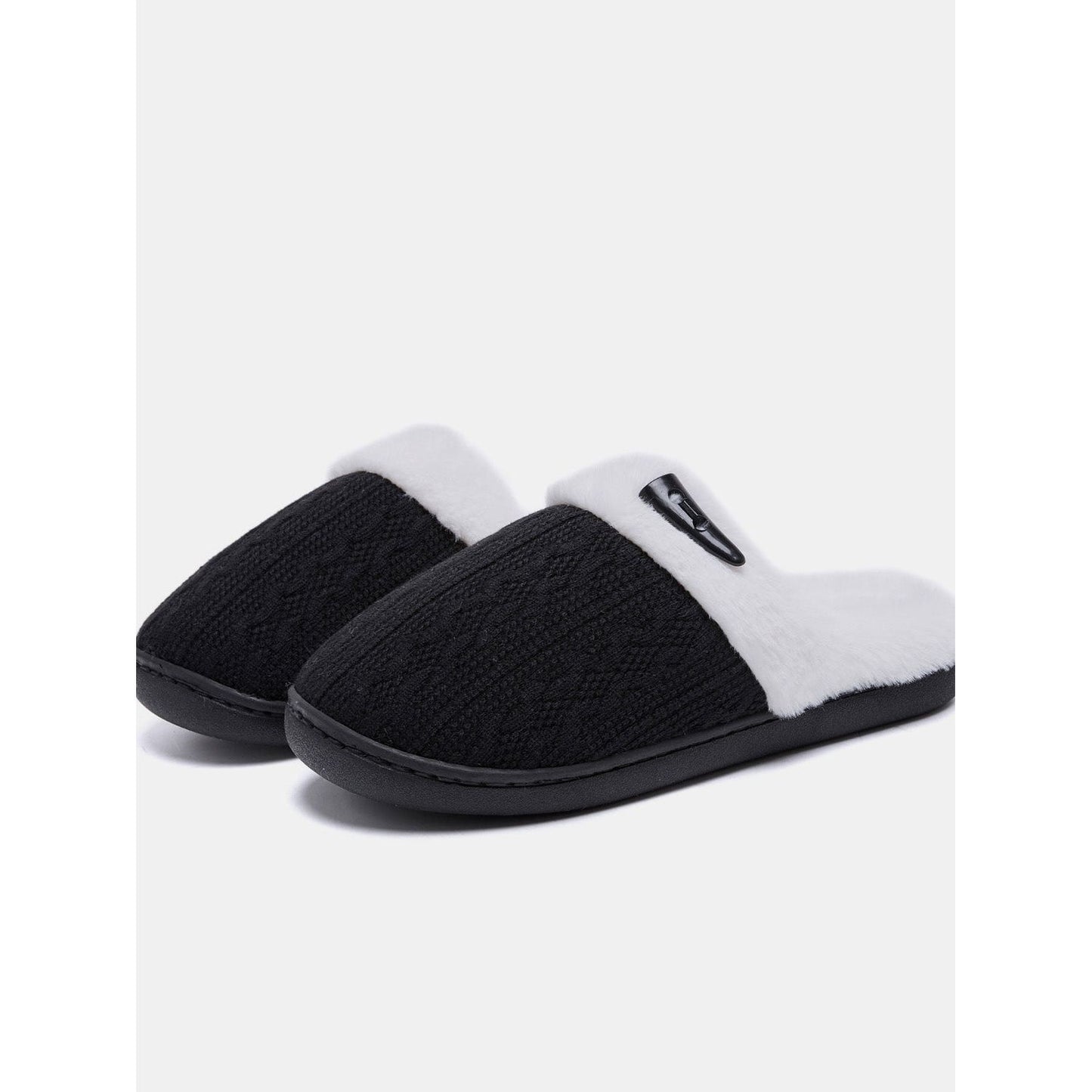 Horn Buckle Furry Texture Flat Slippers