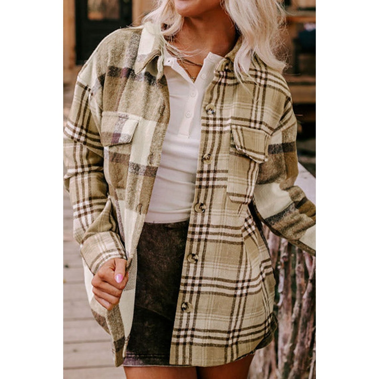 Plaid Button Up Flap Pocket Shacket