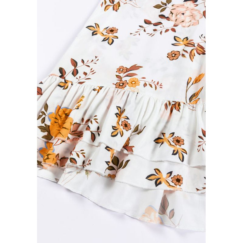 Printed V-Neck Flare Sleeve Mini Dress