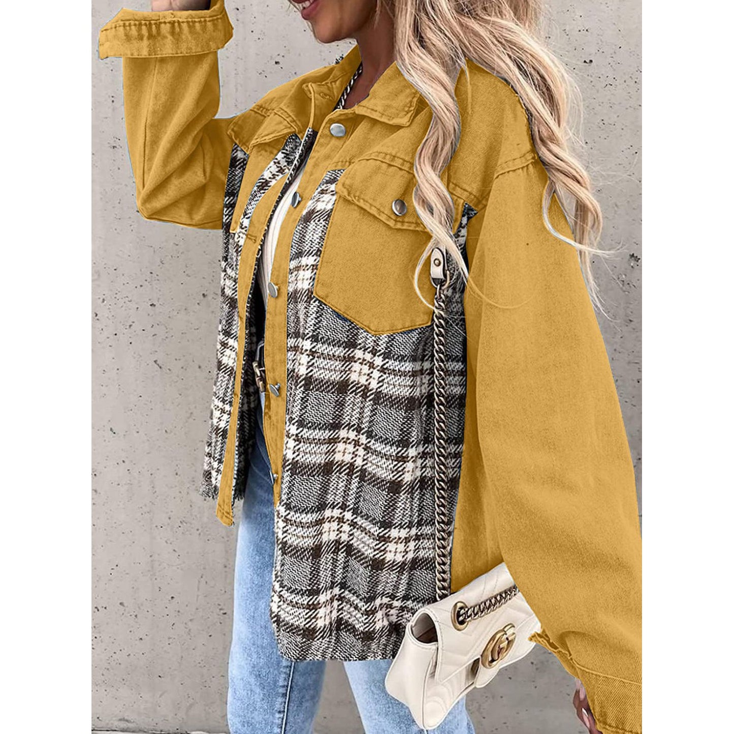 Plaid Button Up Dropped Shoulder Jacket