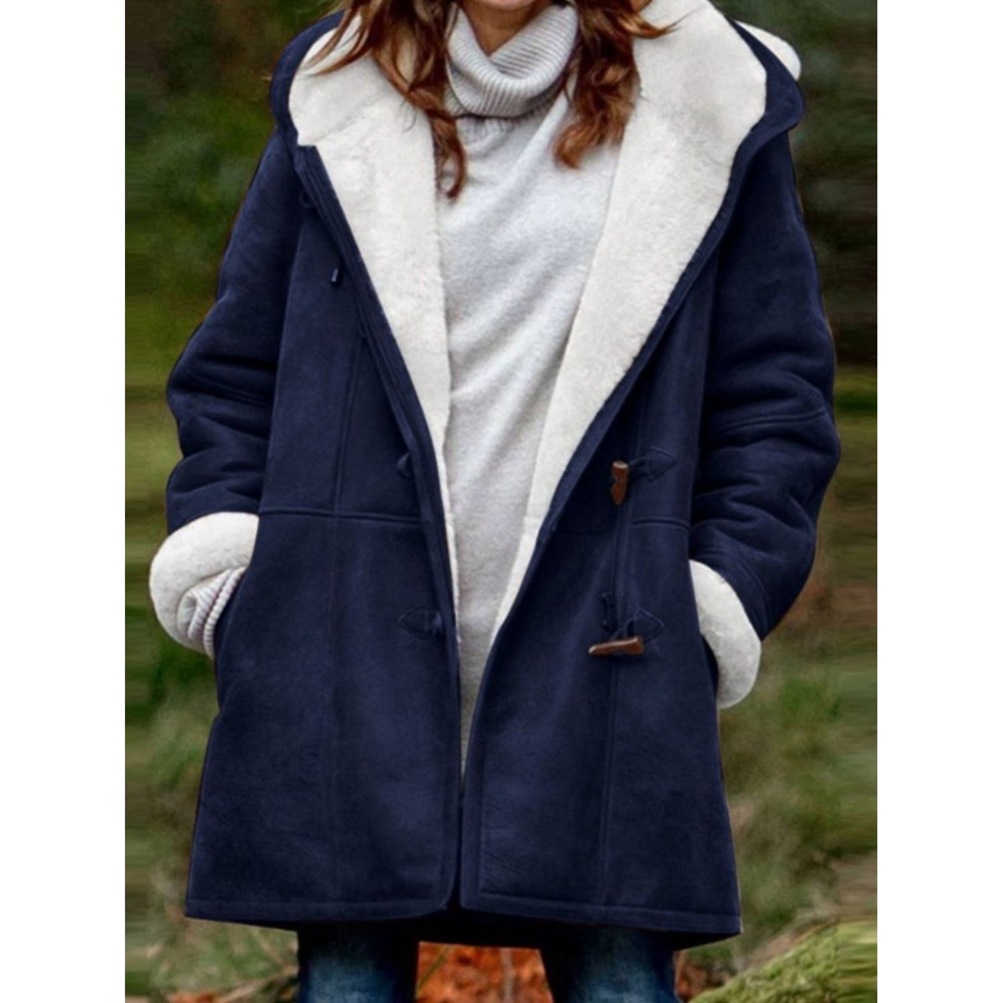 Full Size Pocketed Long Sleeve Hooded Toggle Jacket