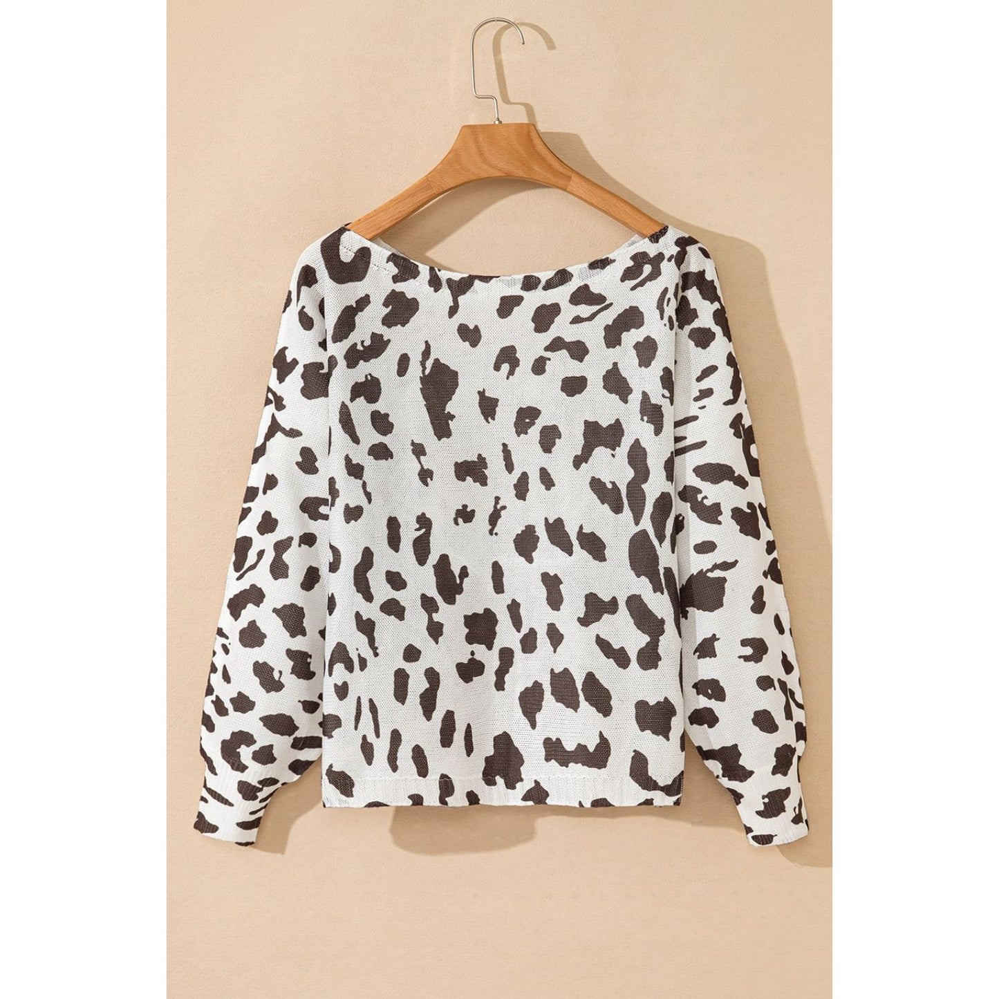 Leopard Boat Neck Long Sleeve Knit Top