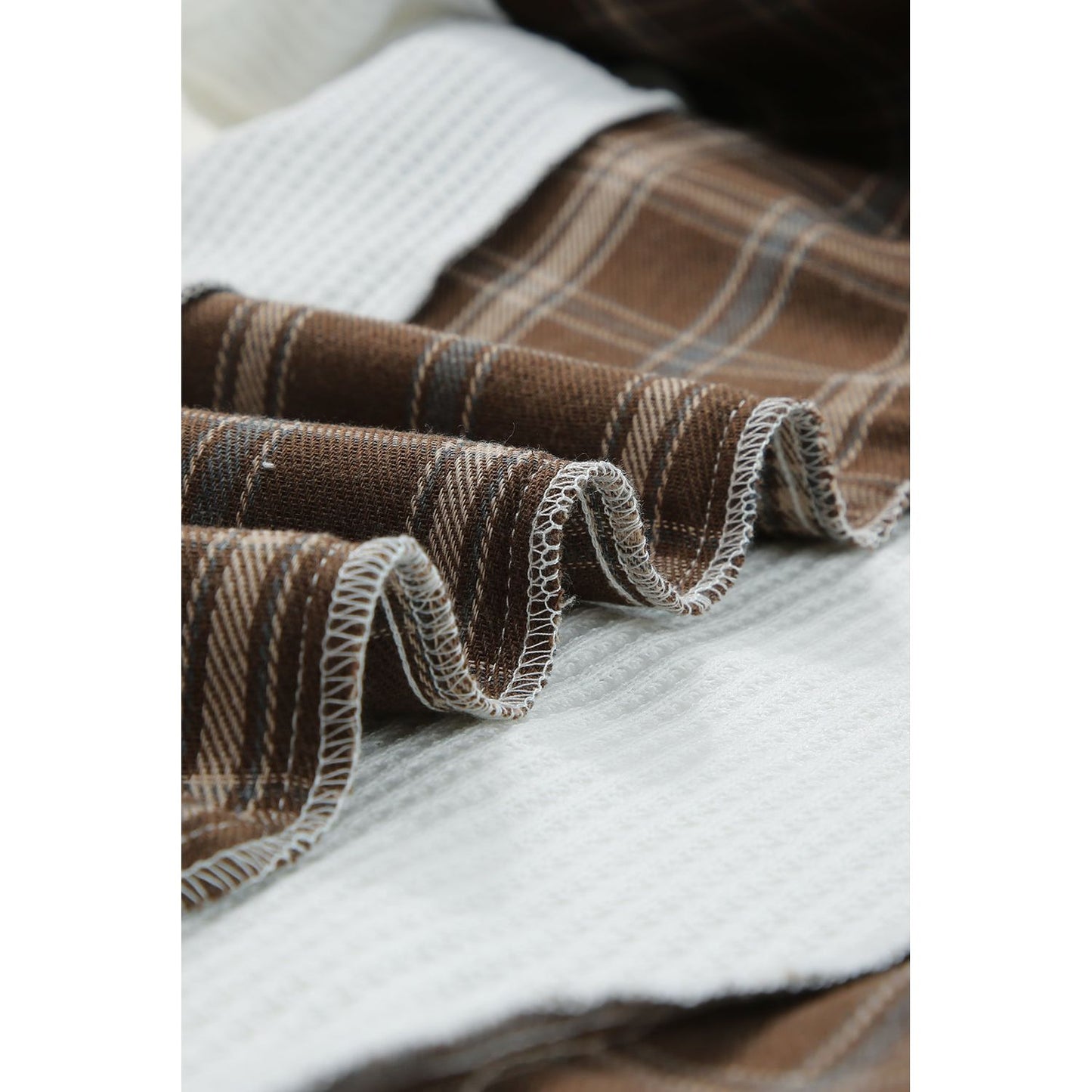 Waffle Knit Plaid Long Sleeve Kangaroo Pocket Hoodie