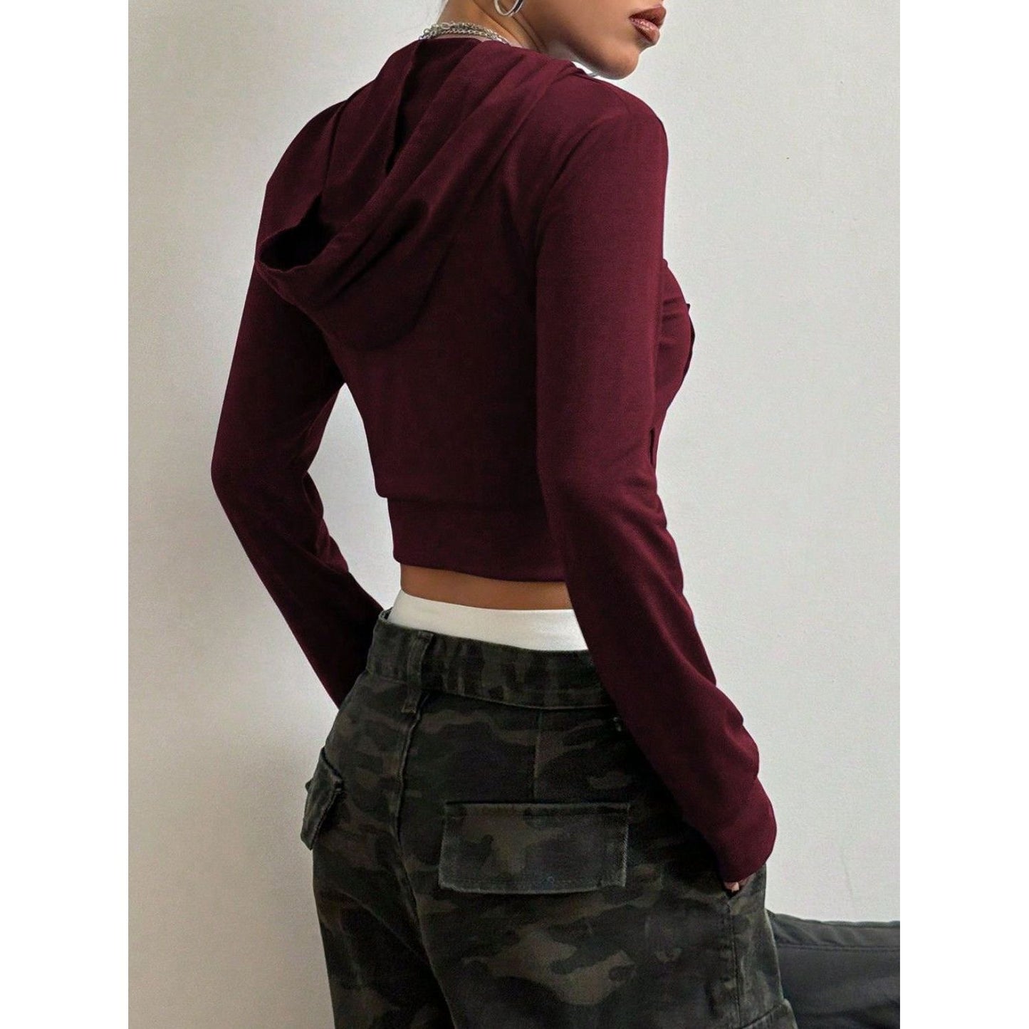 Letter Graphic Zip Up Long Sleeve Hoodie