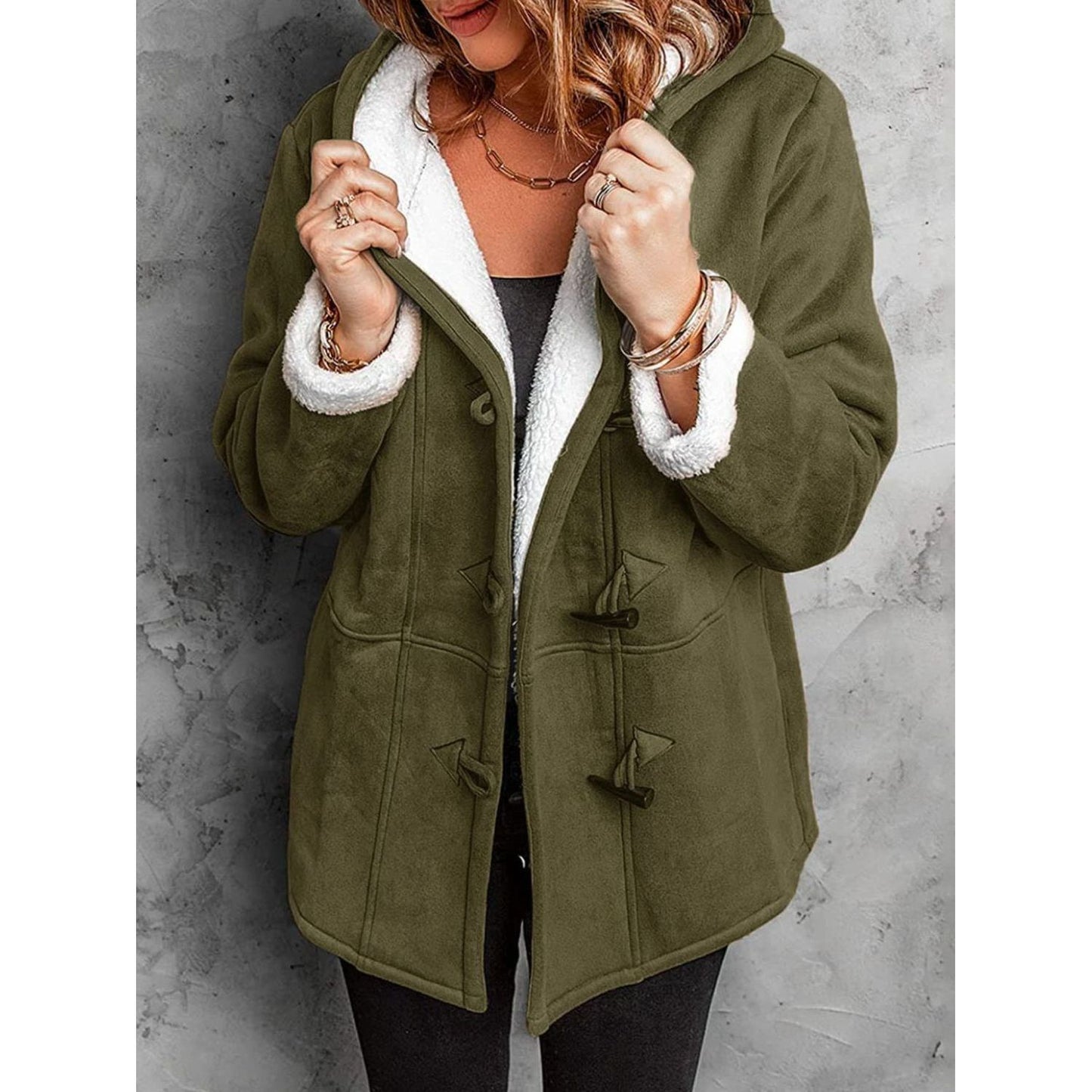 Full Size Pocketed Long Sleeve Hooded Toggle Jacket