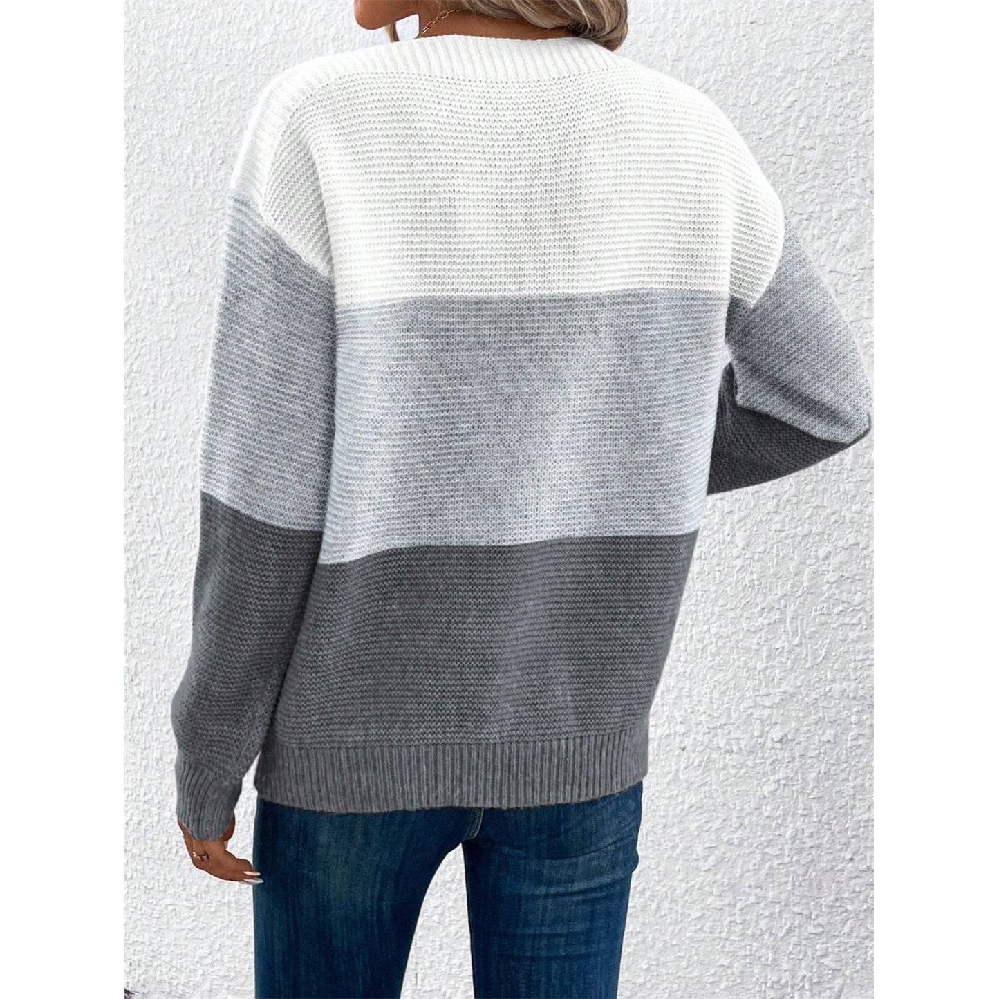 Color Block Drop Shoulder Long Sleeve Sweater