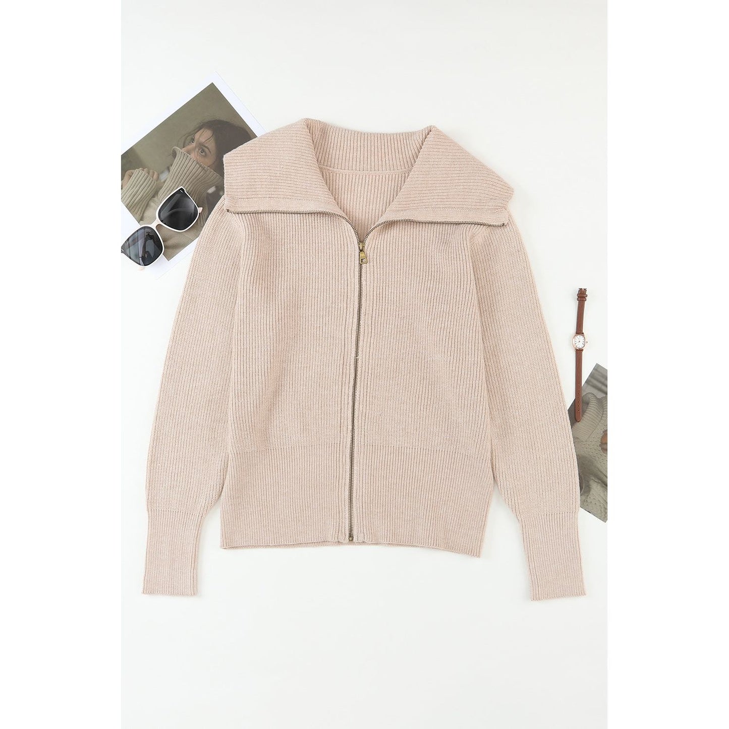 Zip Up Long Sleeve Cardigan